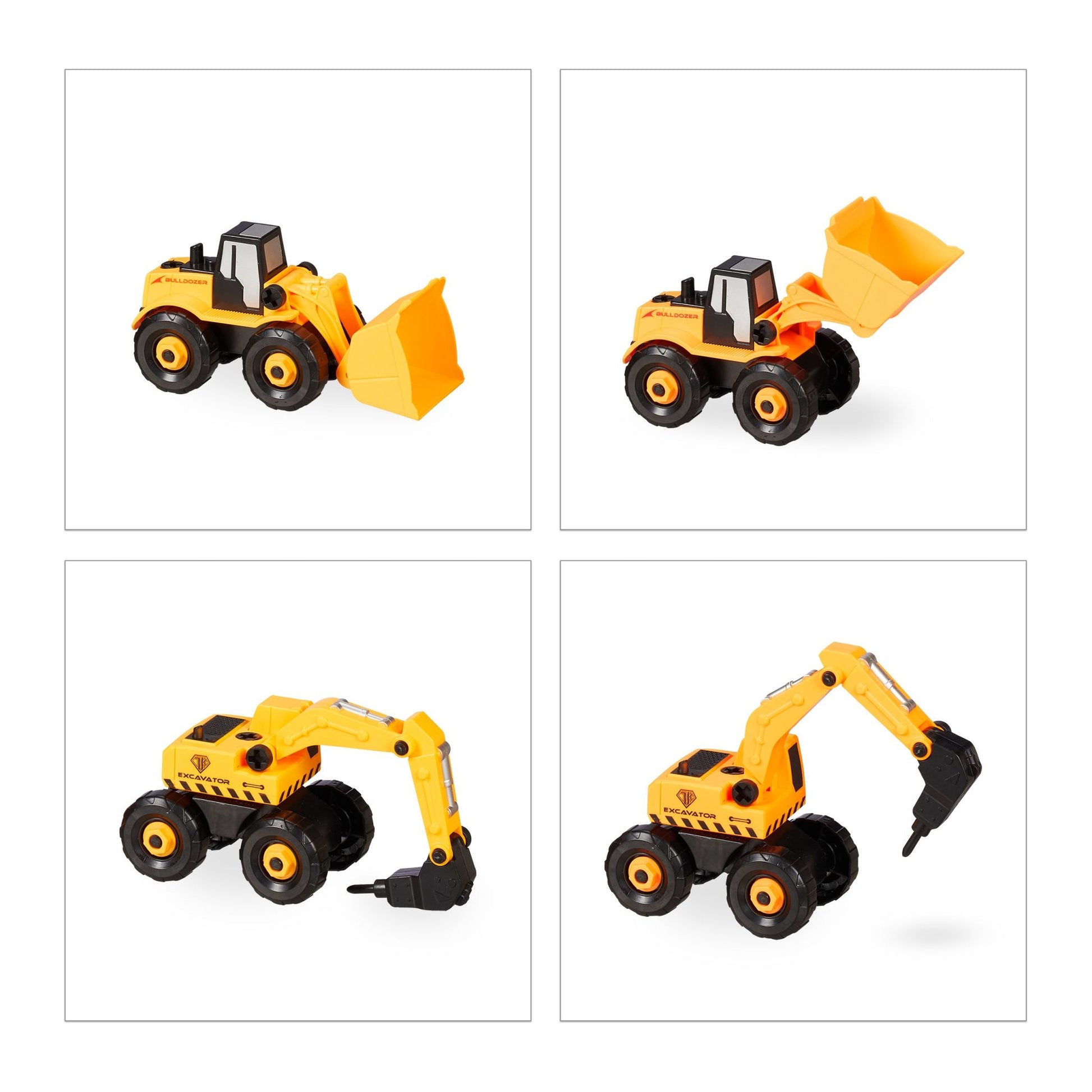 Baustellenfahrzeuge Kinder 6-tlg. Set Gelb-Schwarz-Grau von Relaxdays