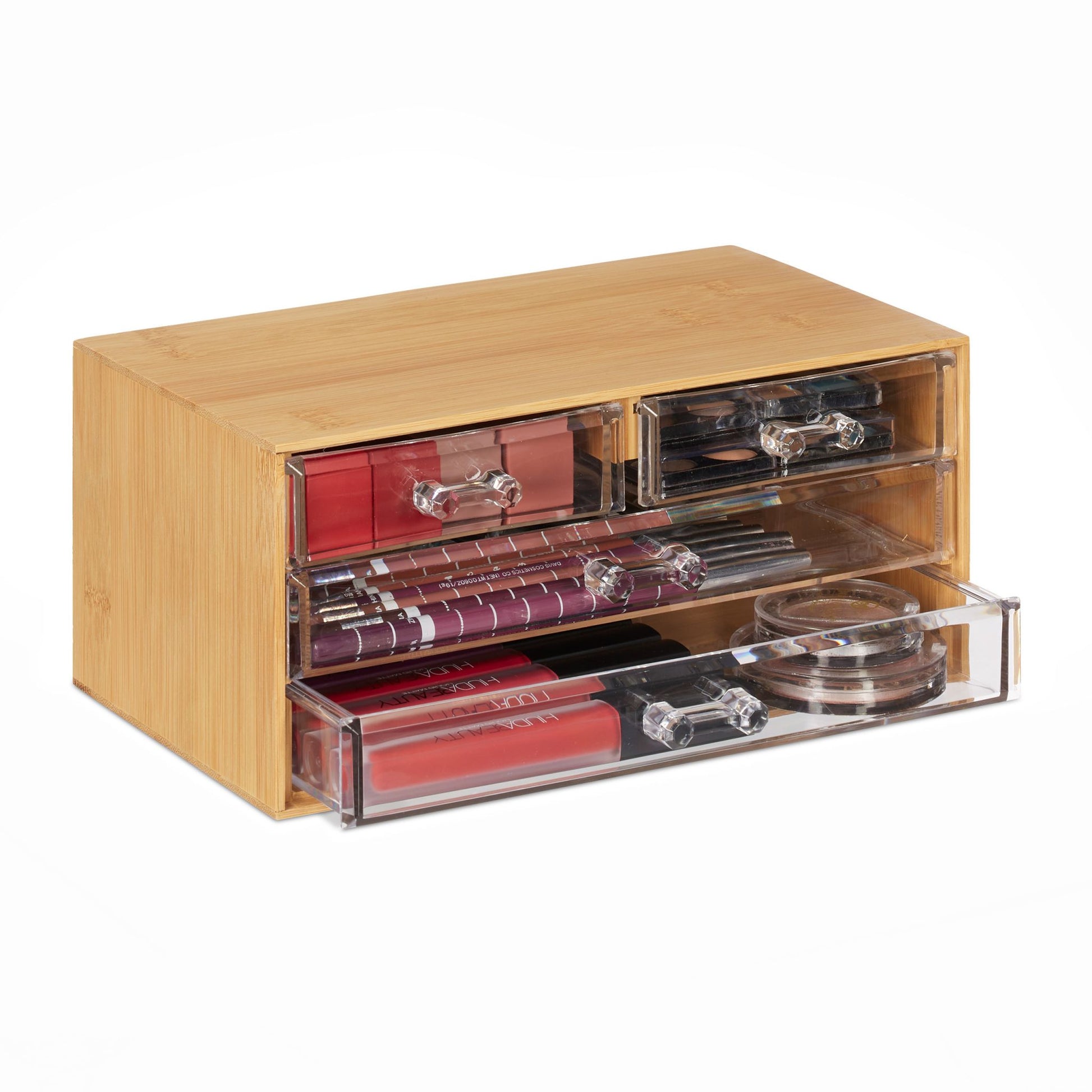 Make Up Organizer mit 4 Schubladen Hellbraun-Transparent von Relaxdays
