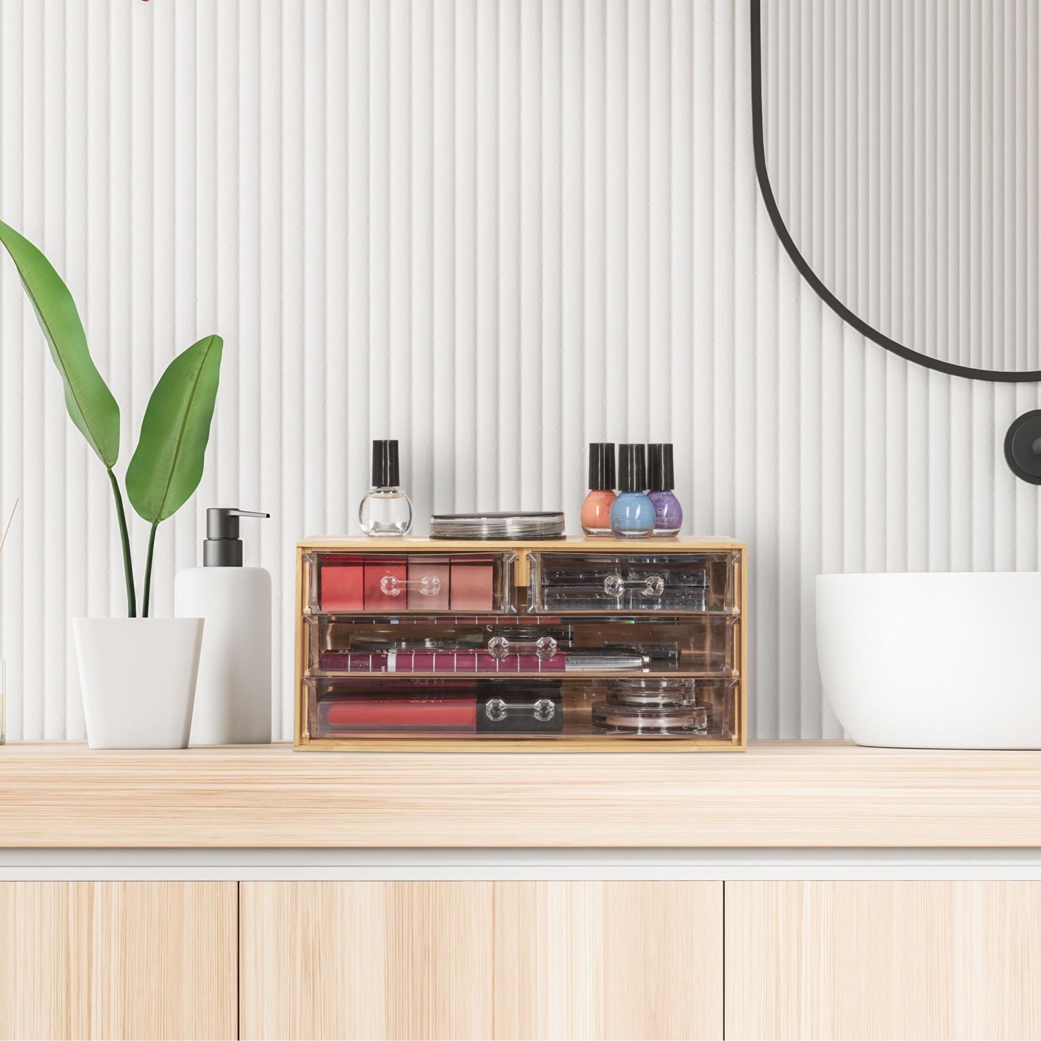Make Up Organizer mit 4 Schubladen Hellbraun-Transparent von Relaxdays