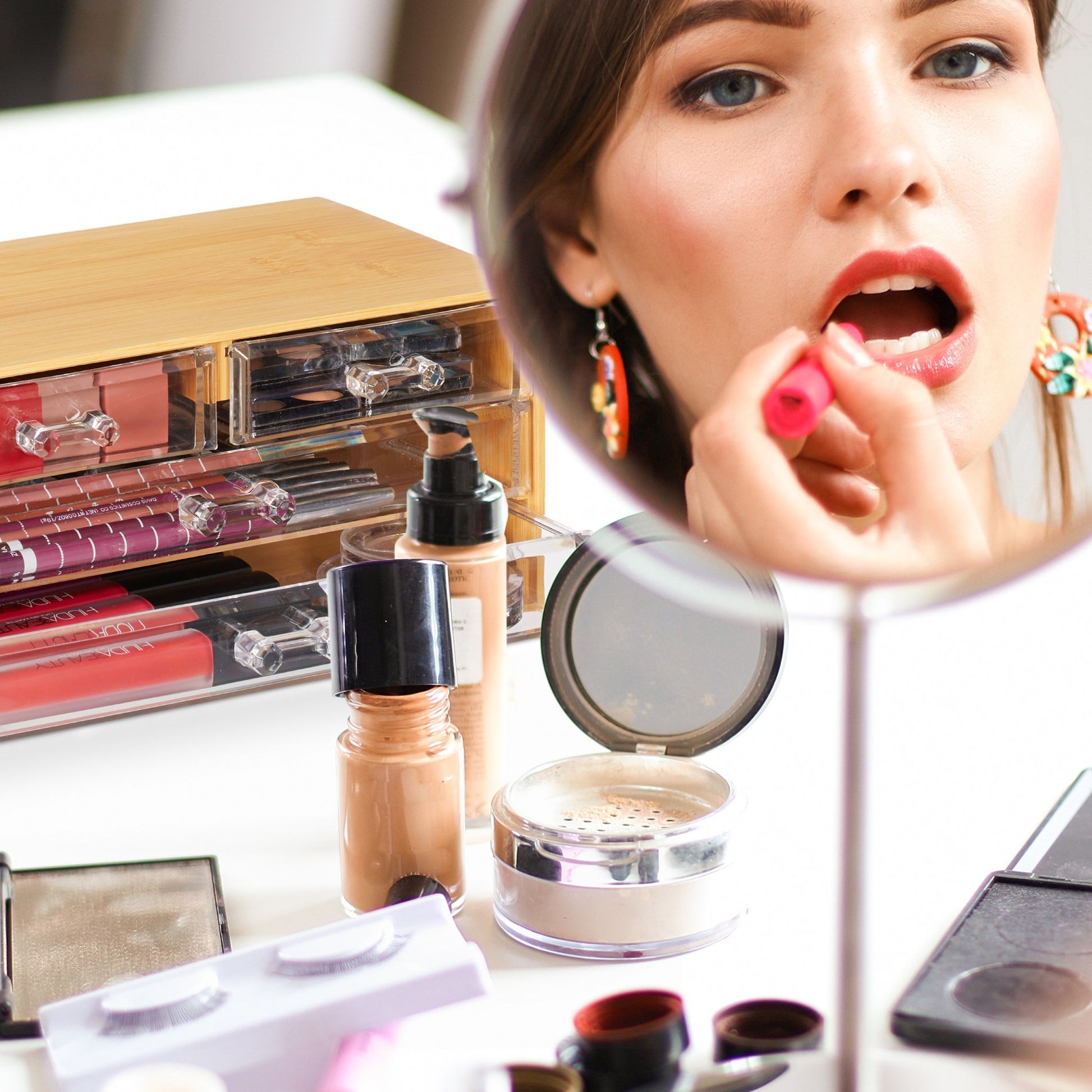 Make Up Organizer mit 4 Schubladen Hellbraun-Transparent von Relaxdays