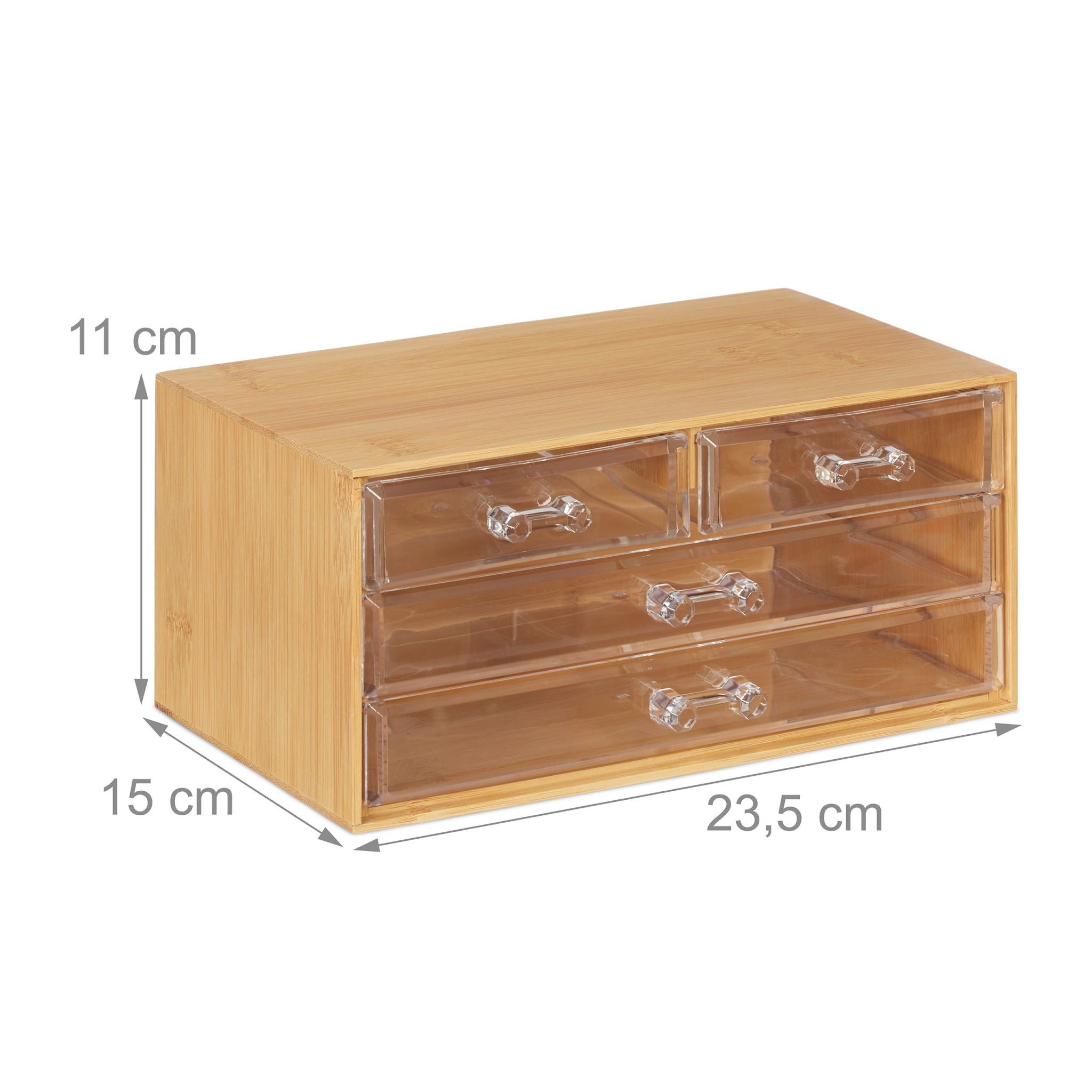 Make Up Organizer mit 4 Schubladen Hellbraun-Transparent von Relaxdays