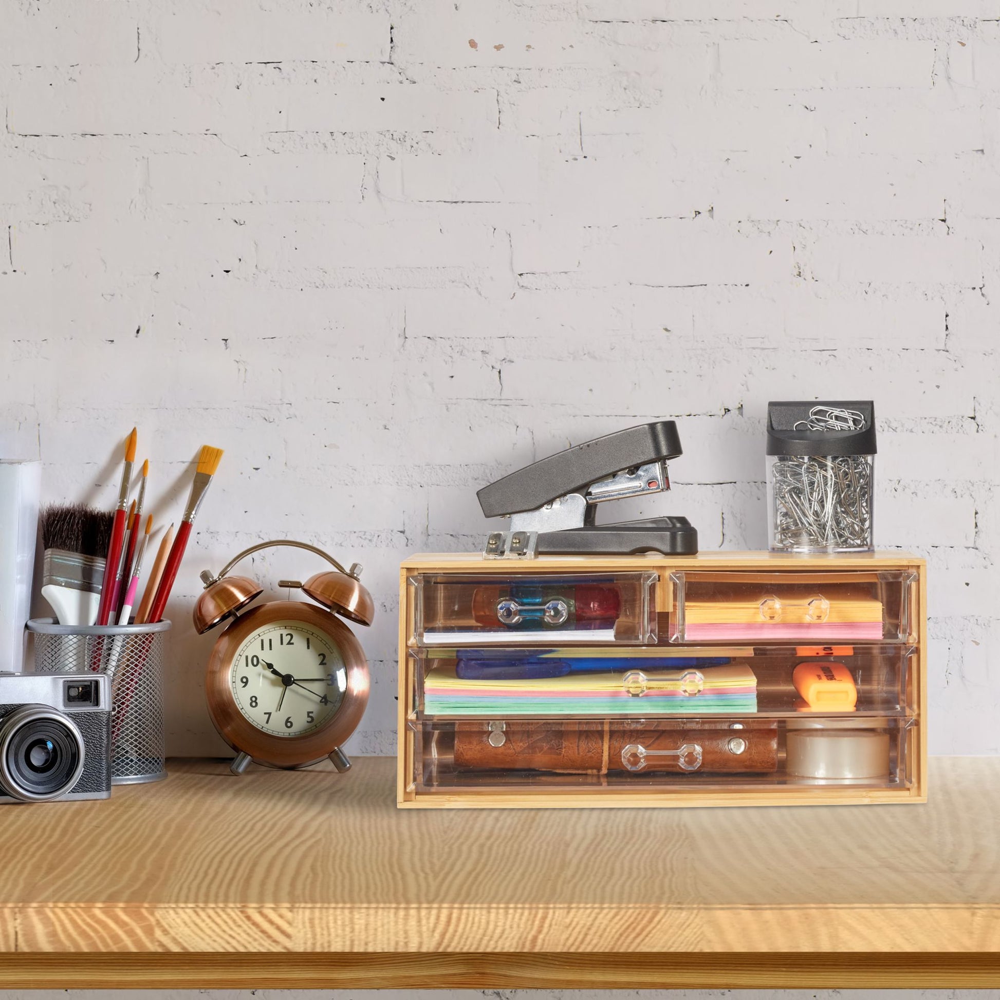 Make Up Organizer mit 4 Schubladen Hellbraun-Transparent von Relaxdays