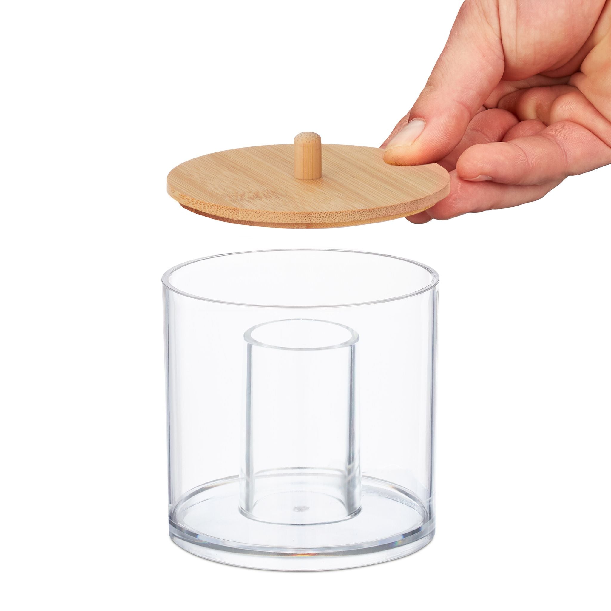 Wattepads- und Wattestäbchen-Behälter Hellbraun-Transparent von Relaxdays