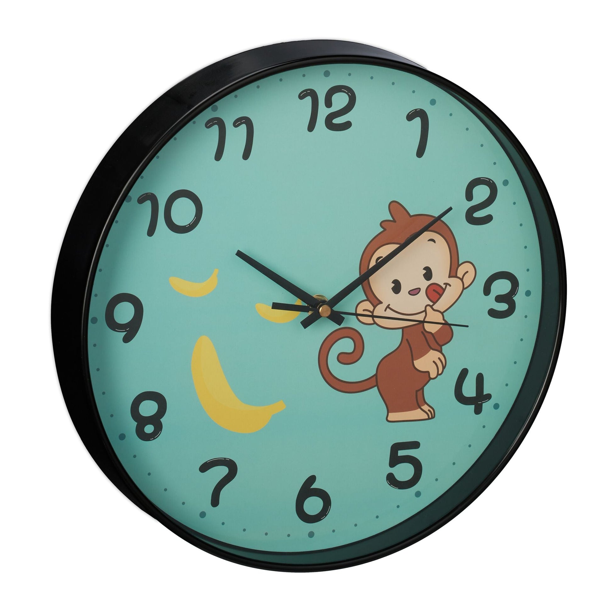 Wanduhr Affe für Kinder Gelb-Schwarz-Türkis von Relaxdays