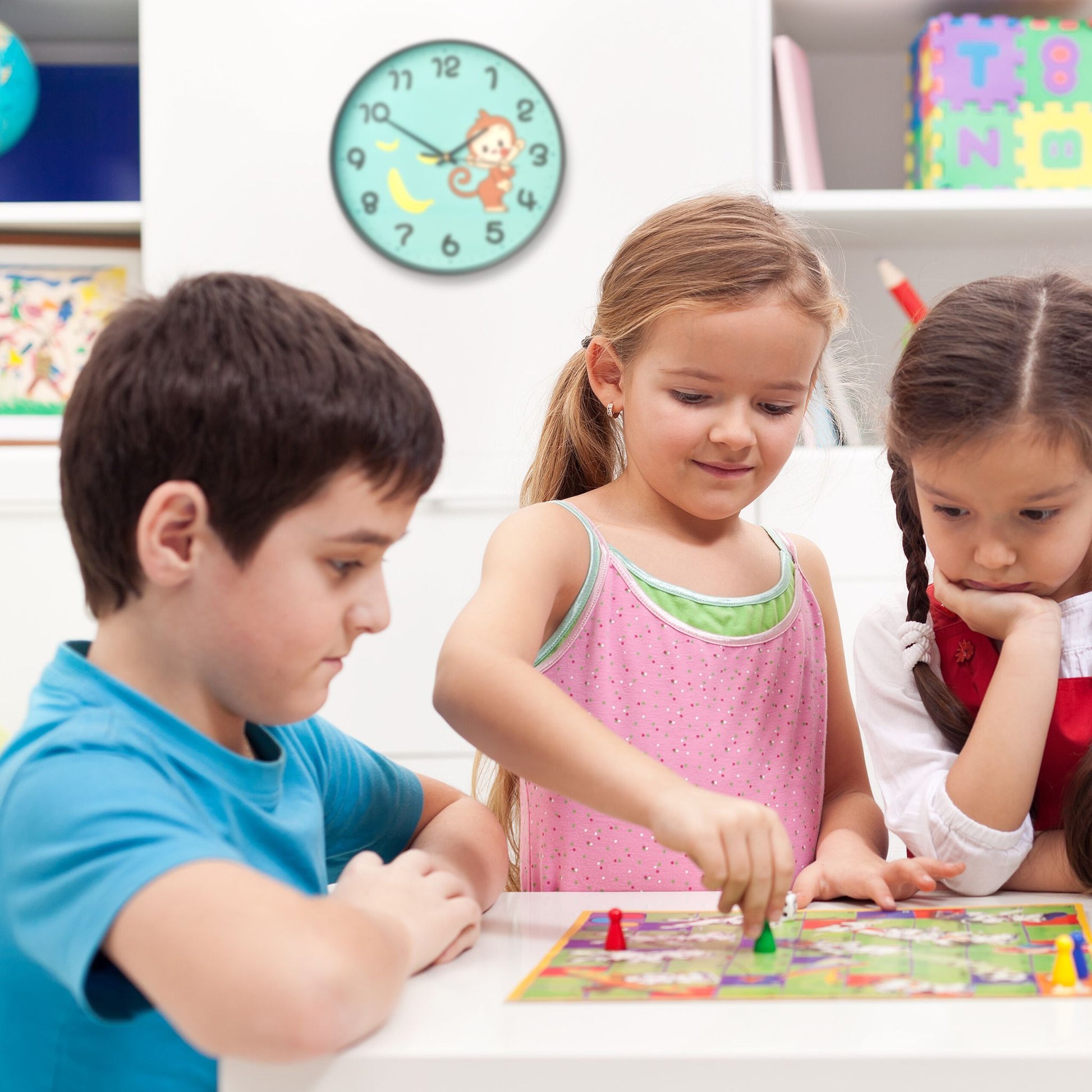 Wanduhr Affe für Kinder Gelb-Schwarz-Türkis von Relaxdays