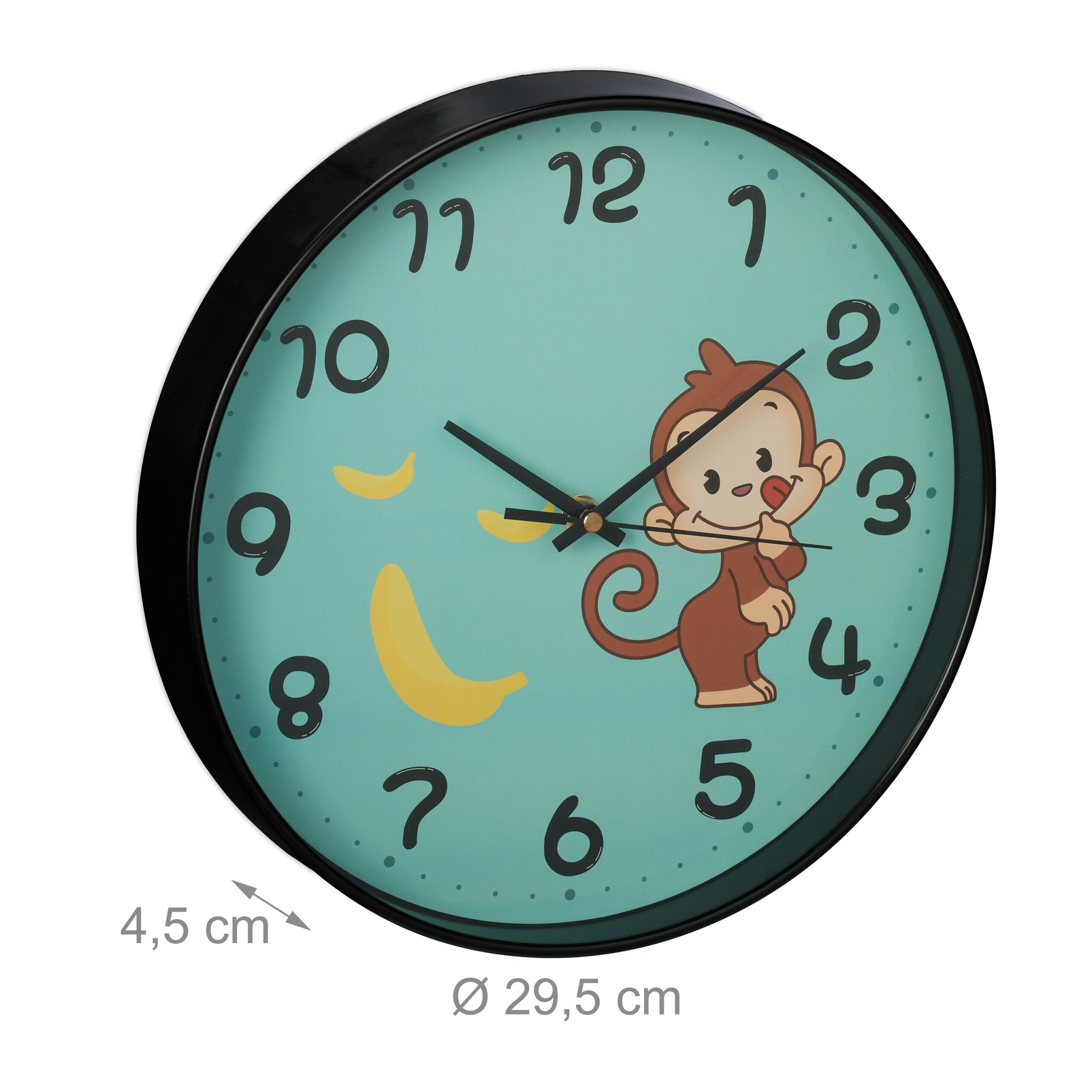 Wanduhr Affe für Kinder Gelb-Schwarz-Türkis von Relaxdays