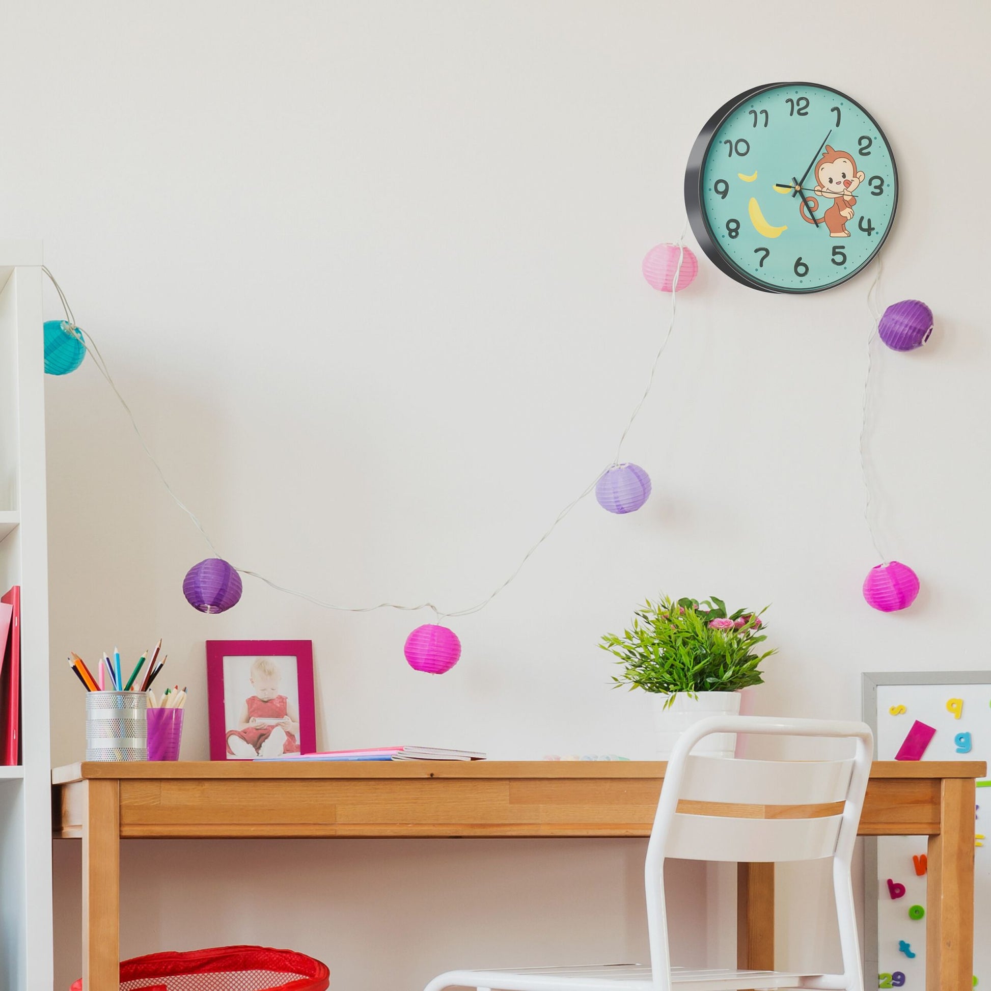 Wanduhr Affe für Kinder Gelb-Schwarz-Türkis von Relaxdays