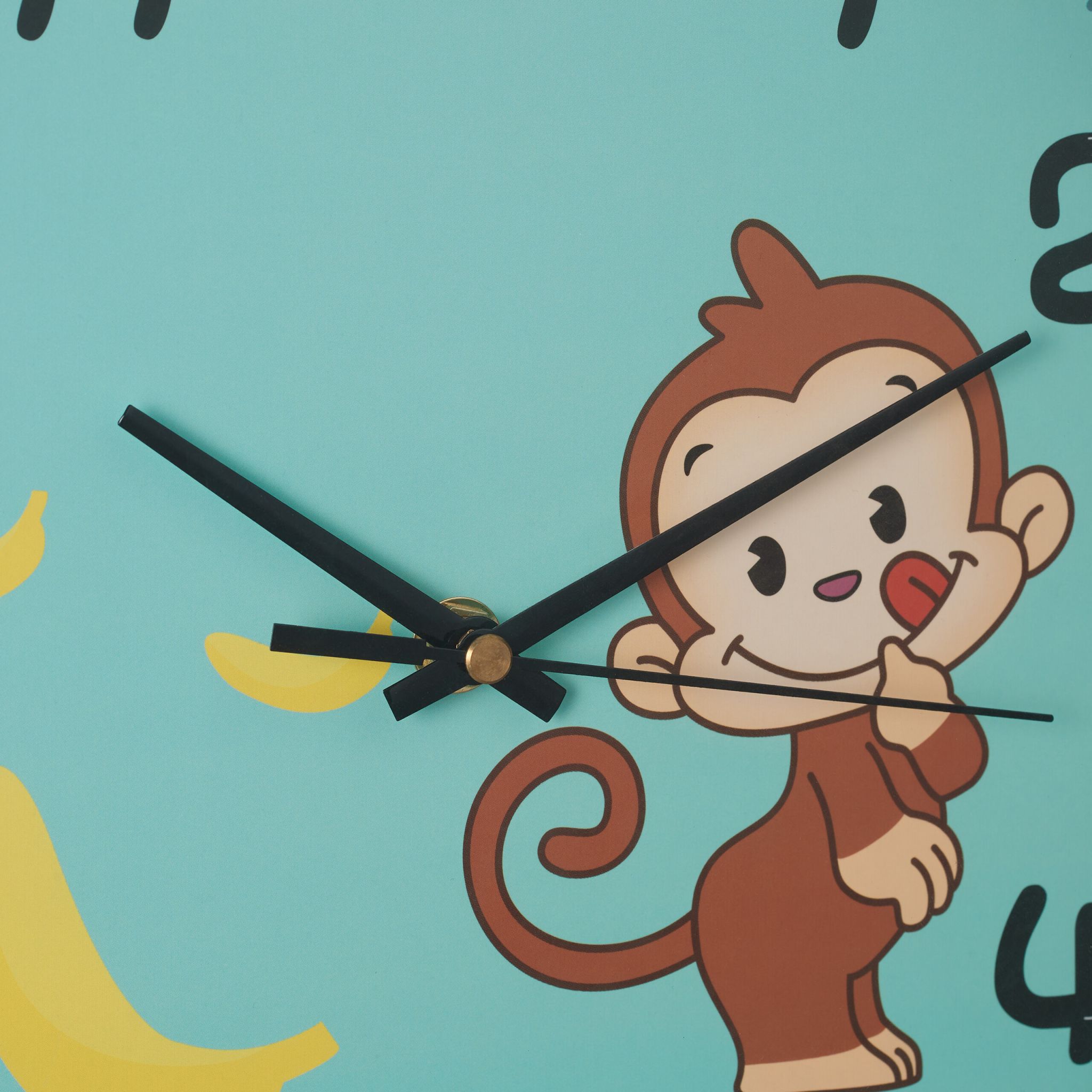 Wanduhr Affe für Kinder Gelb-Schwarz-Türkis von Relaxdays
