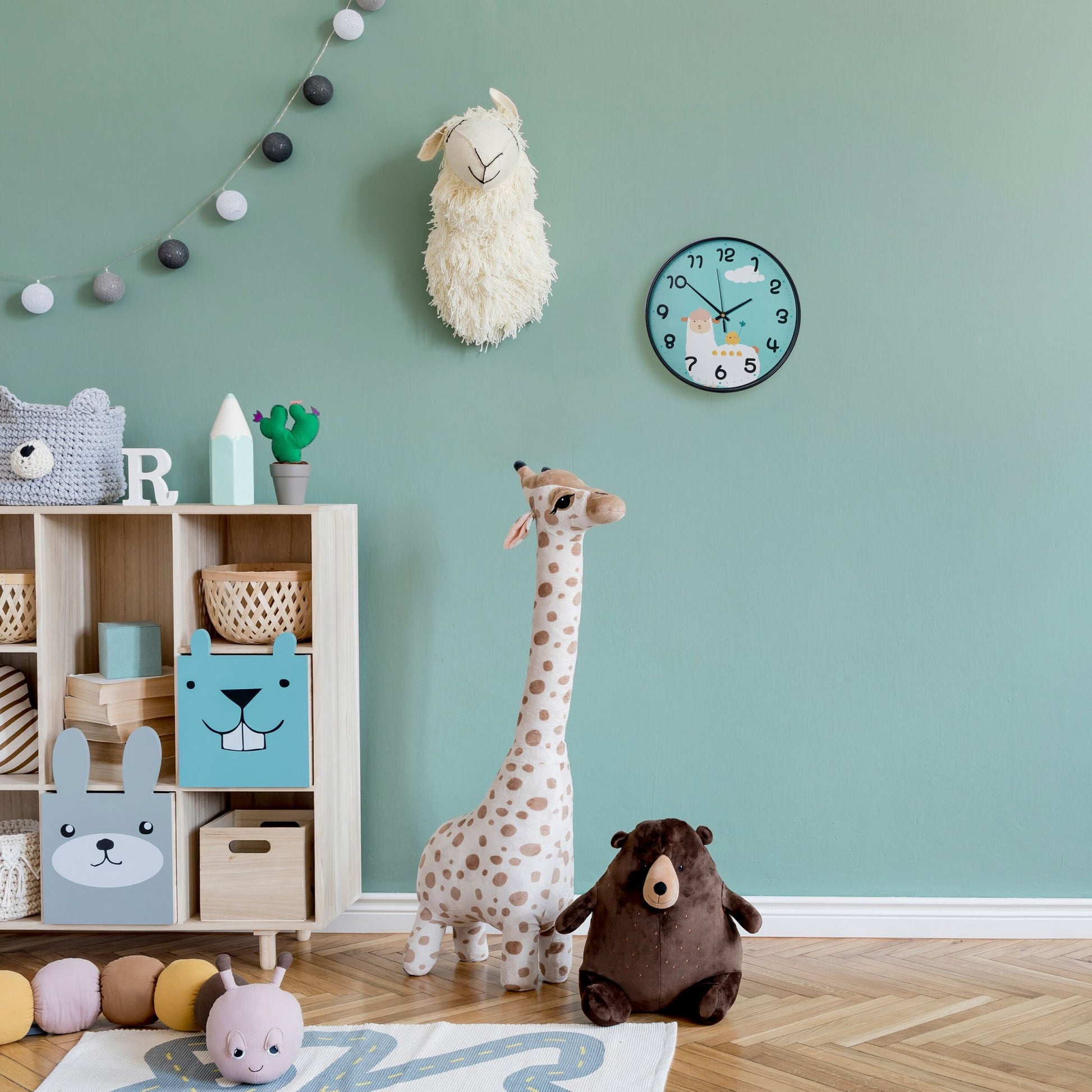 Wanduhr Lama für Kinder Weiss-Schwarz-Türkis von Relaxdays