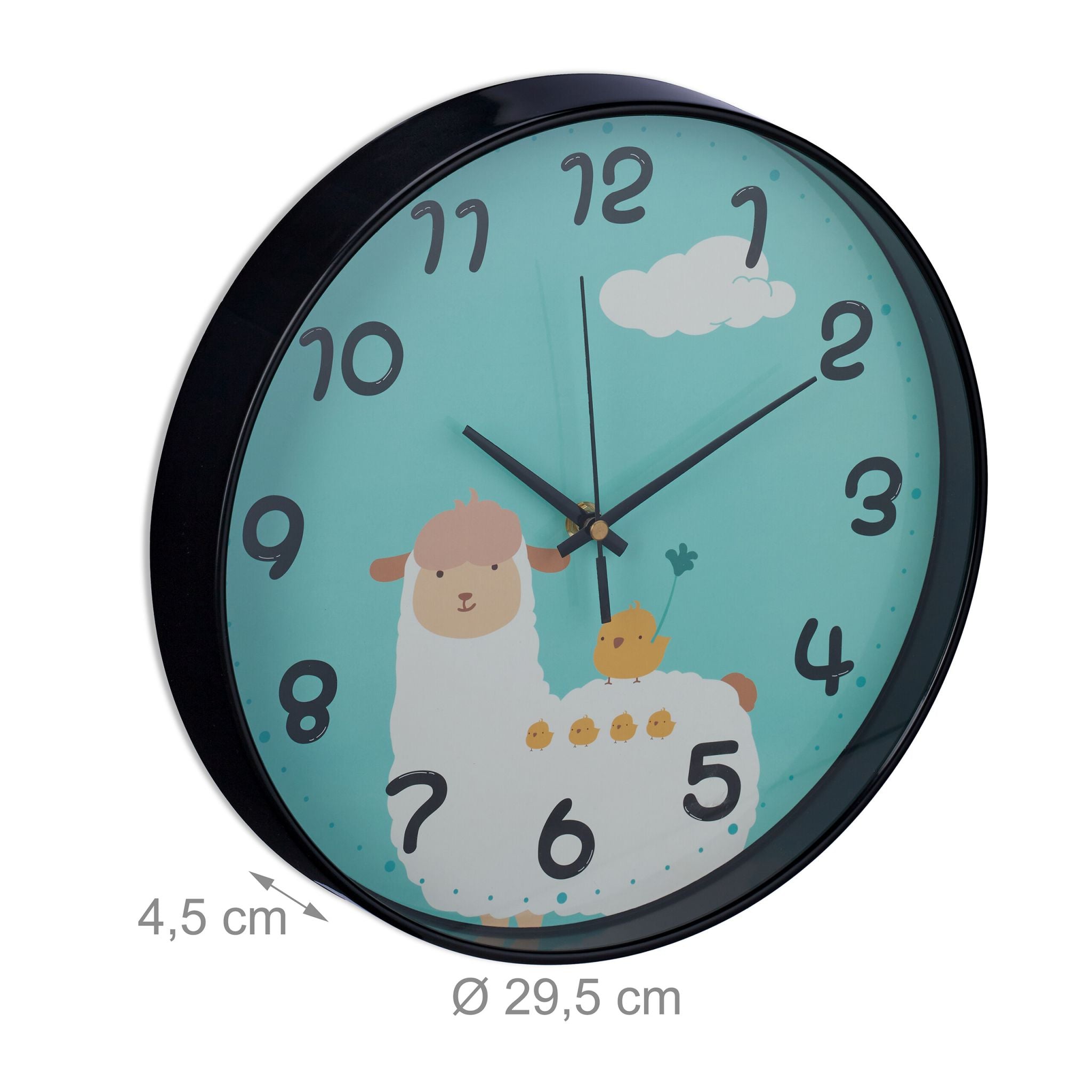 Wanduhr Lama für Kinder Weiss-Schwarz-Türkis von Relaxdays