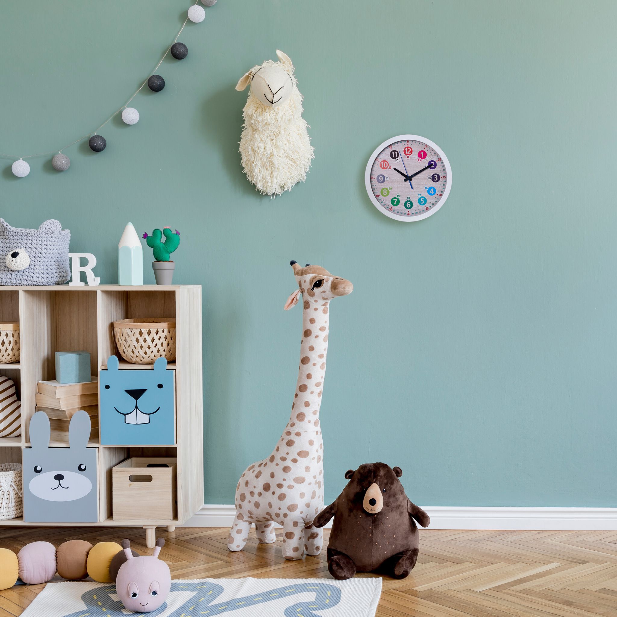 Wanduhr für Kinder Beige-Weiss-Schwarz von Relaxdays