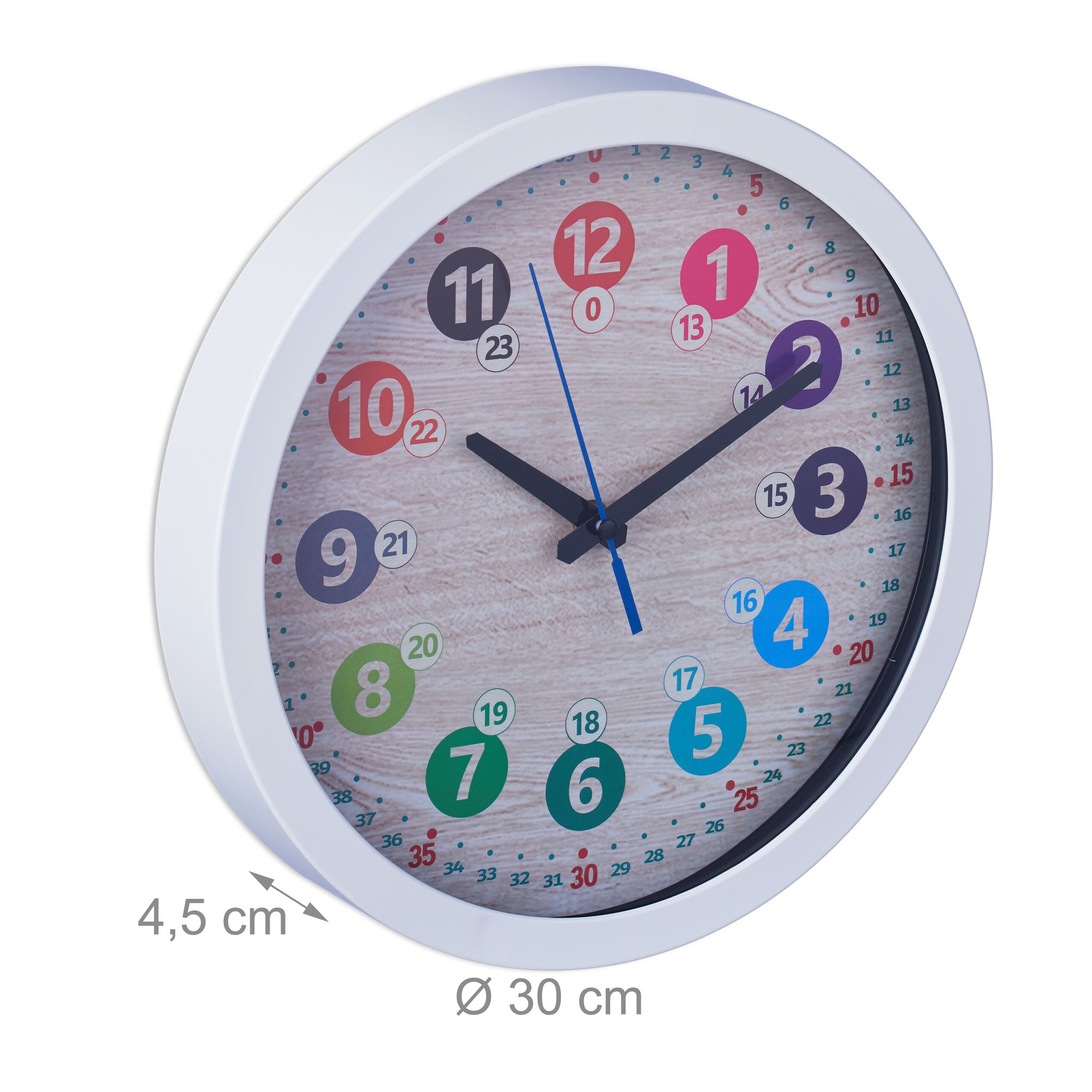 Wanduhr für Kinder Beige-Weiss-Schwarz von Relaxdays