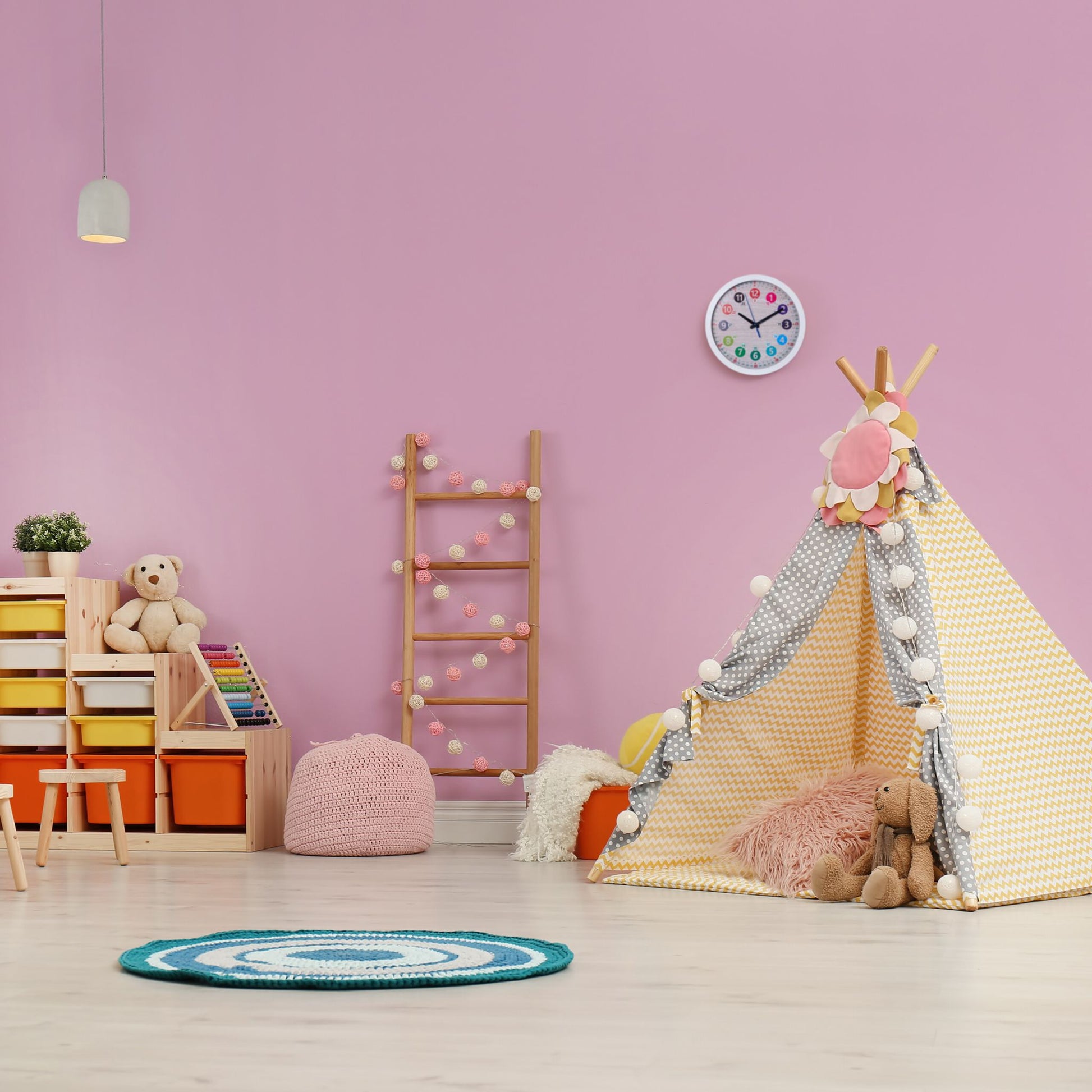 Wanduhr für Kinder Beige-Weiss-Schwarz von Relaxdays