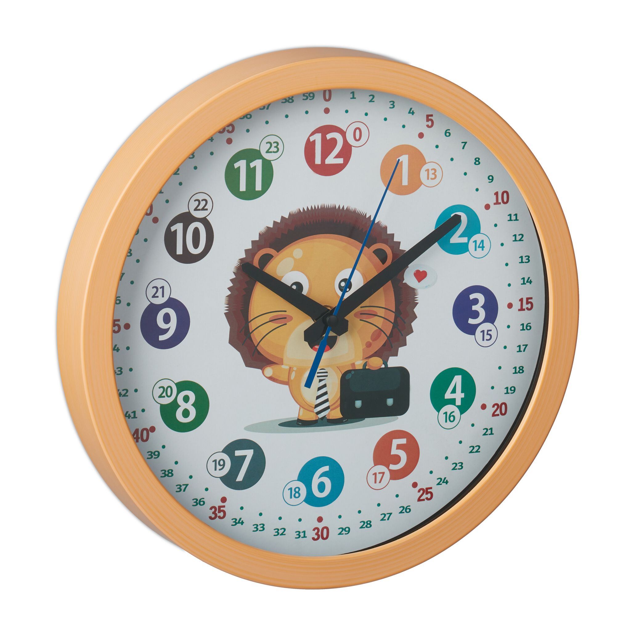 Kinder Wanduhr Löwe Weiss-Gelb-Schwarz von Relaxdays