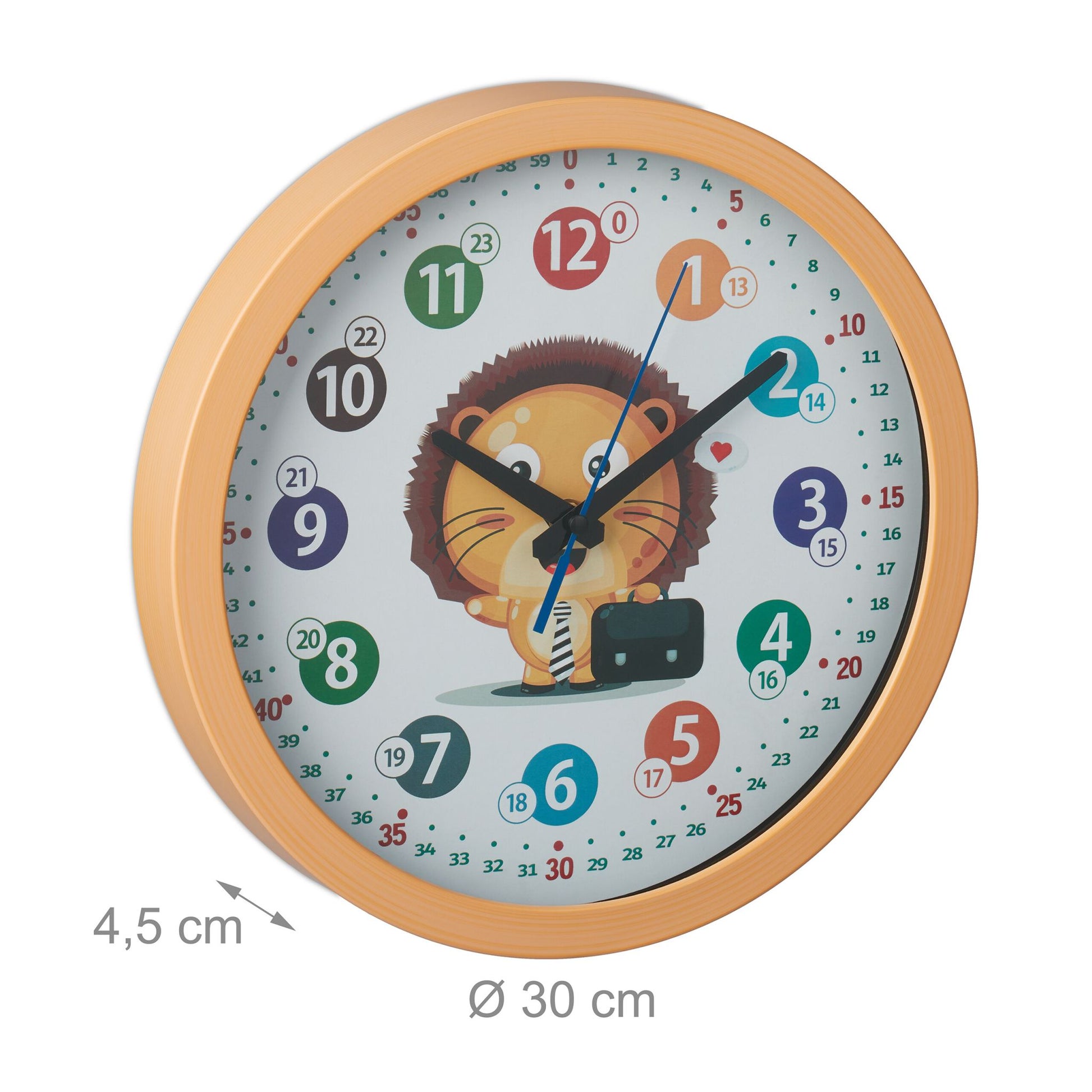 Kinder Wanduhr Löwe Weiss-Gelb-Schwarz von Relaxdays