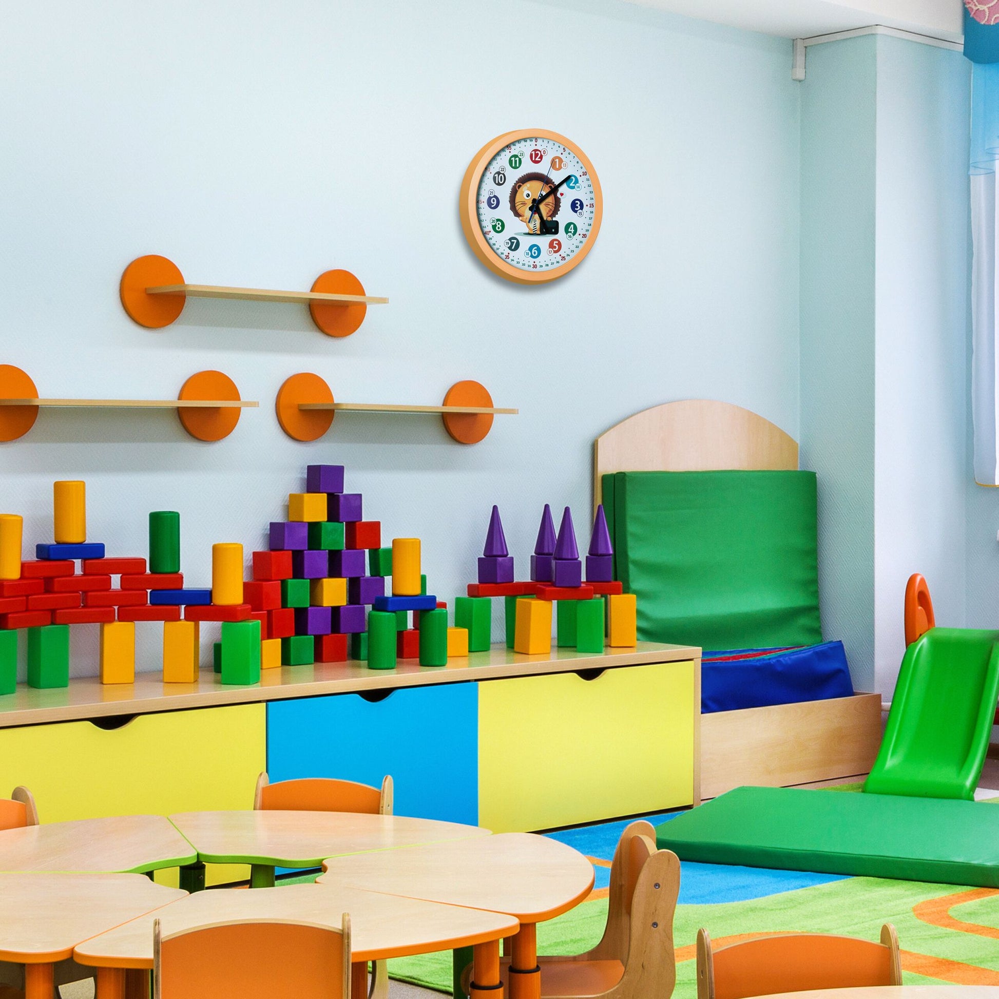 Kinder Wanduhr Löwe Weiss-Gelb-Schwarz von Relaxdays