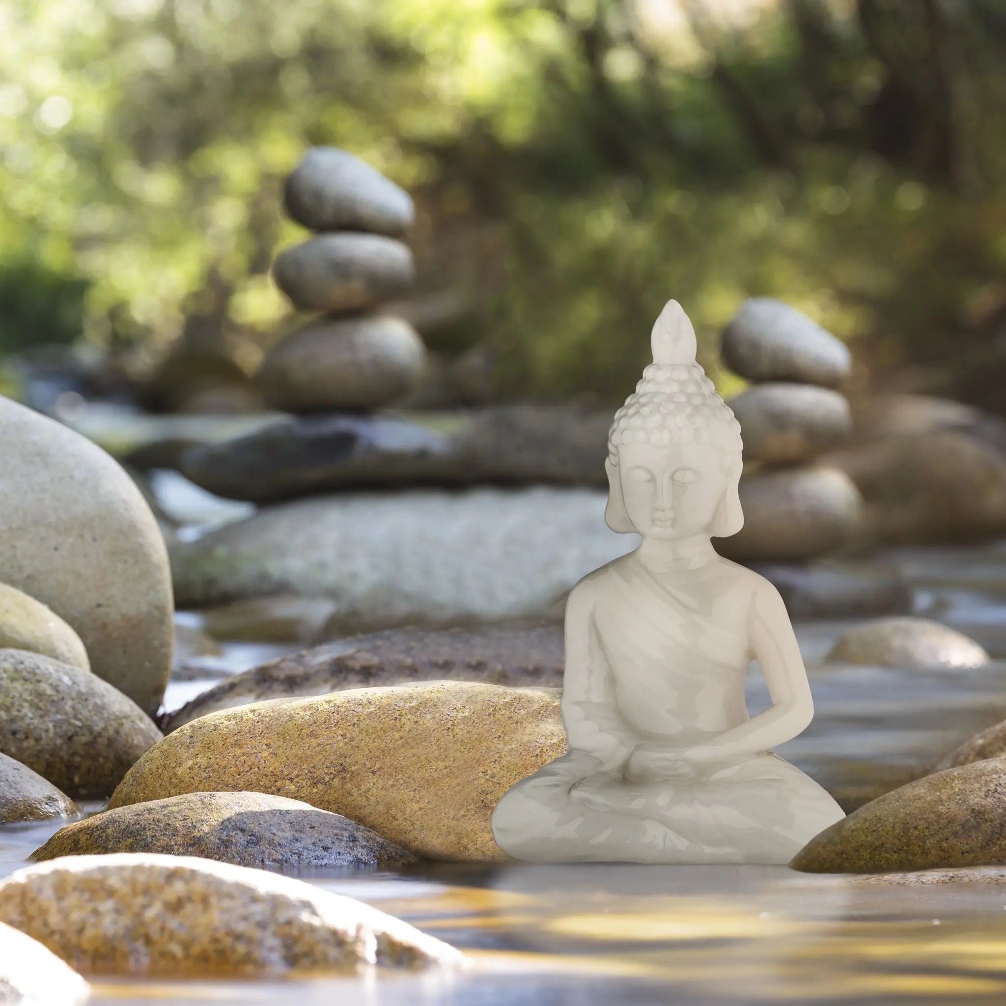 Buddha Figur 17cm Weiss von Relaxdays