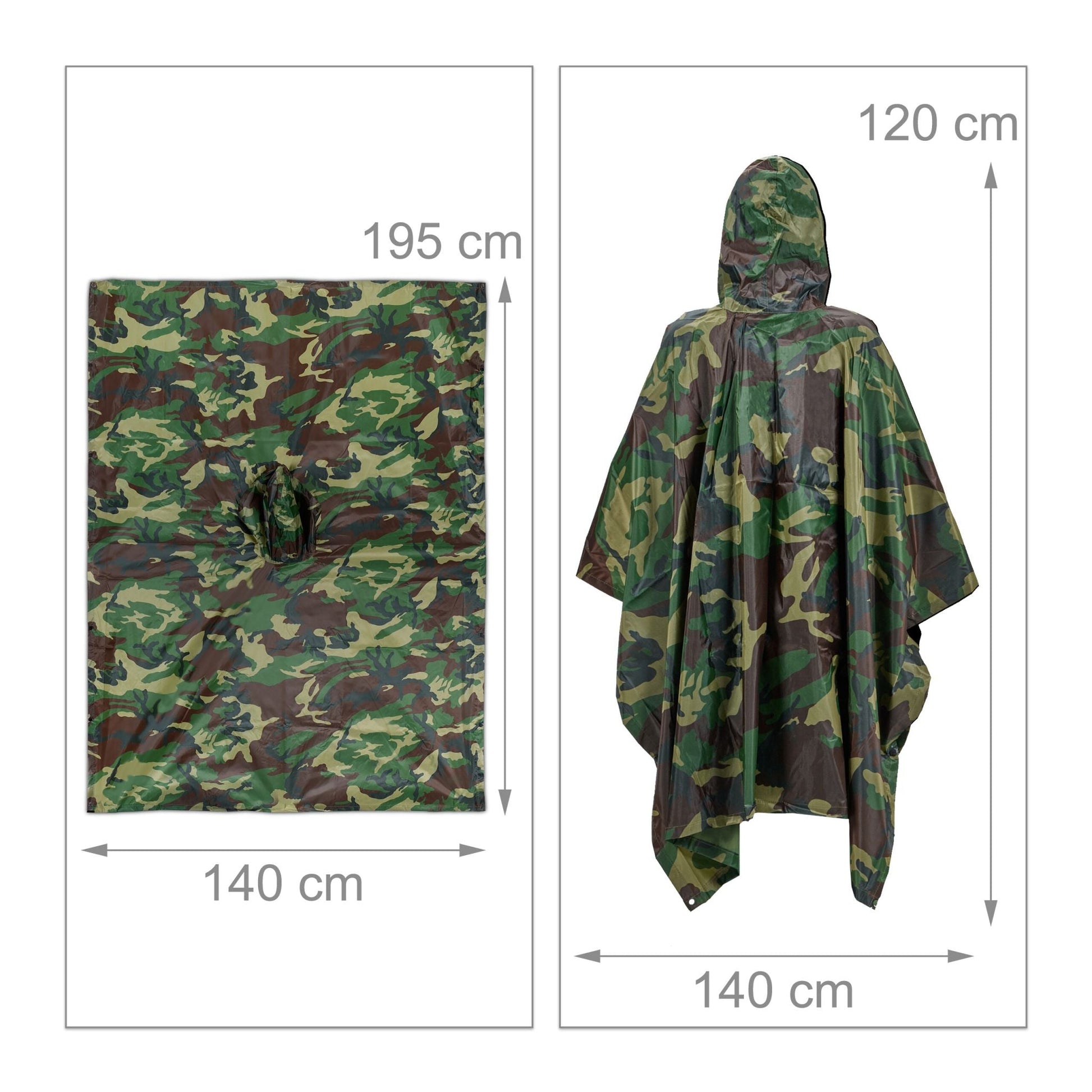 Regenponcho Mehrzweck 3 in 1 Tarn Braun-Dunkelgrün-Schwarz von Relaxdays