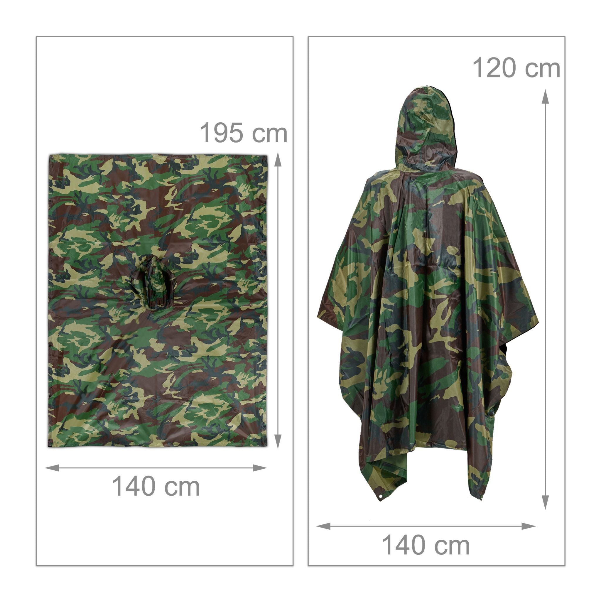 Regenponcho Mehrzweck 3 in 1 Tarn Braun-Dunkelgrün-Schwarz von Relaxdays