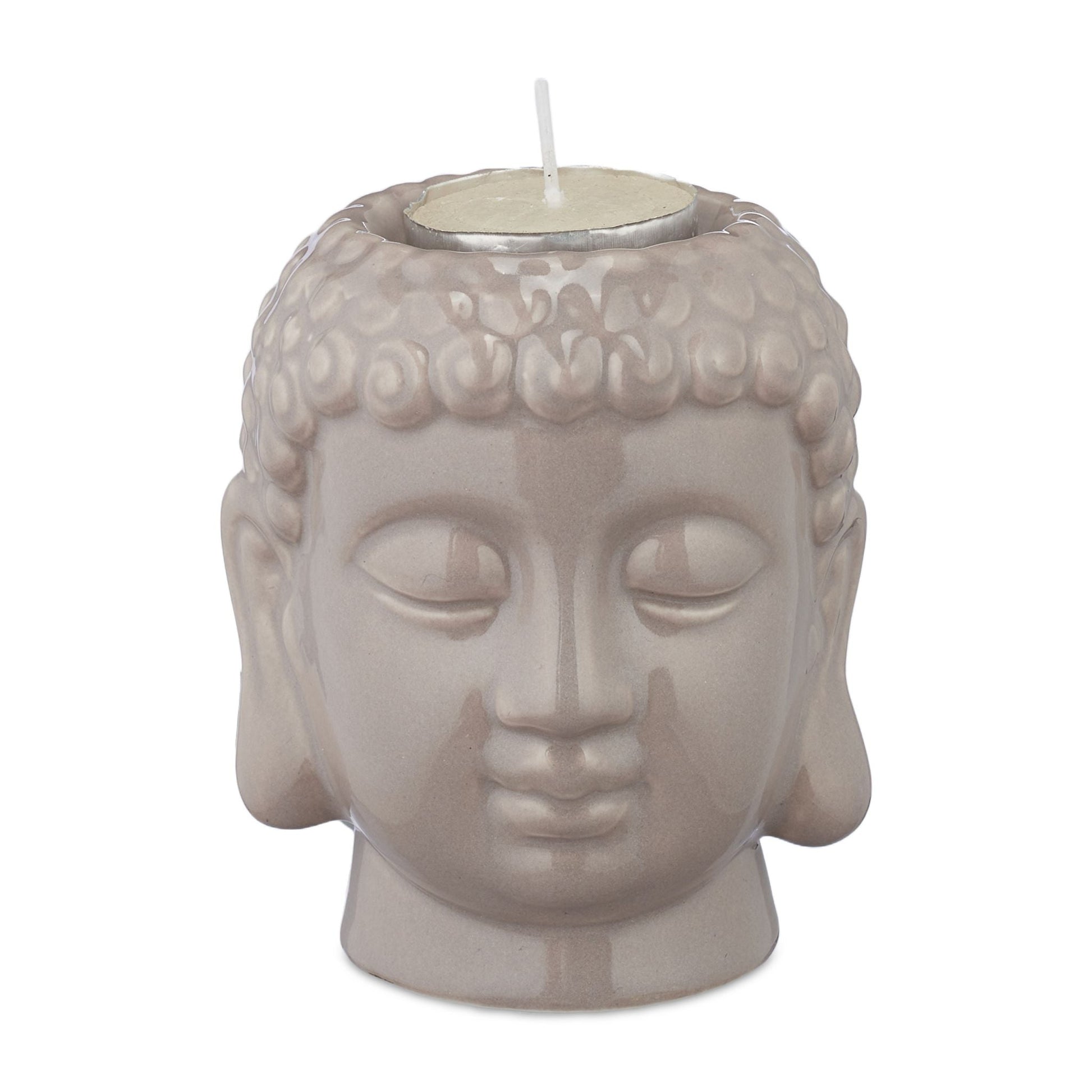 Buddha Teelichthalter Grau von Relaxdays