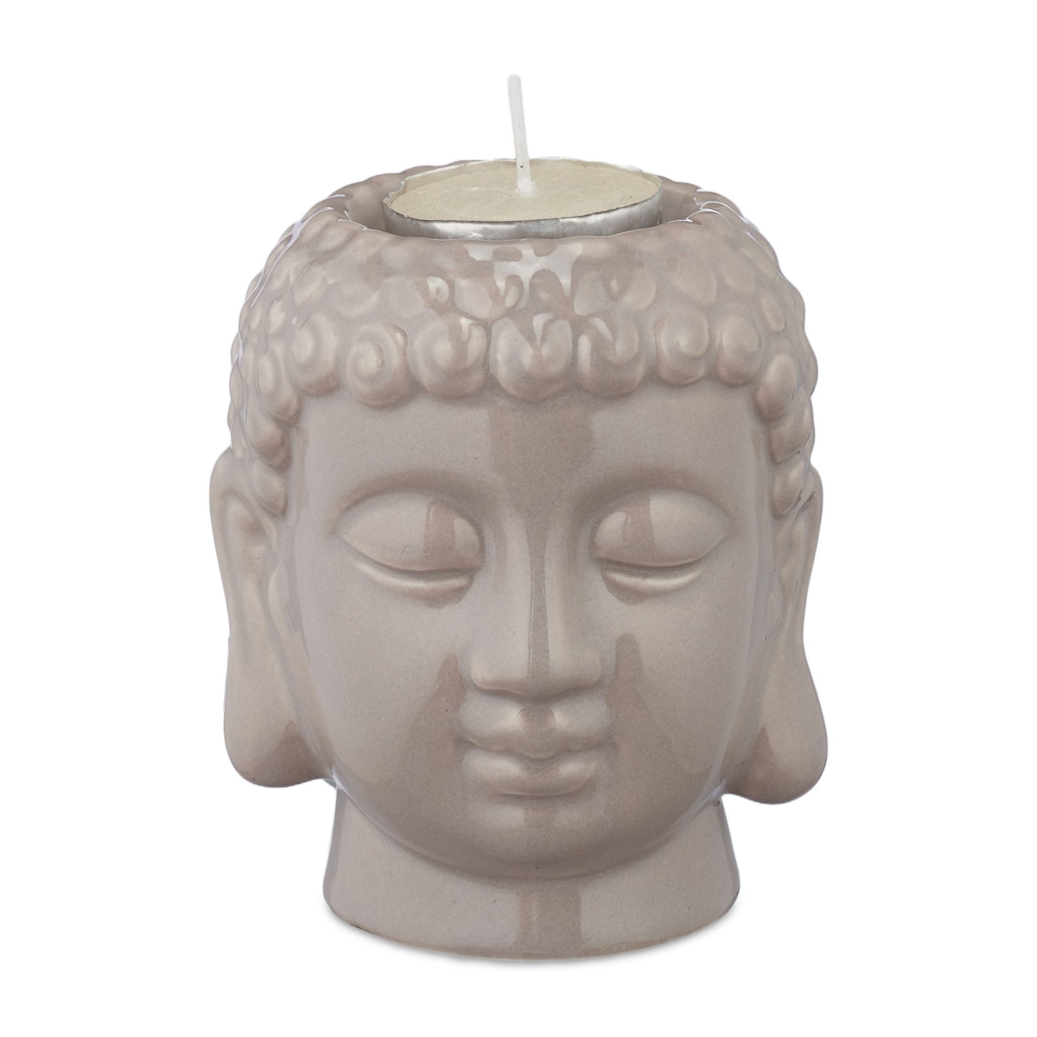 Buddha Teelichthalter Grau von Relaxdays