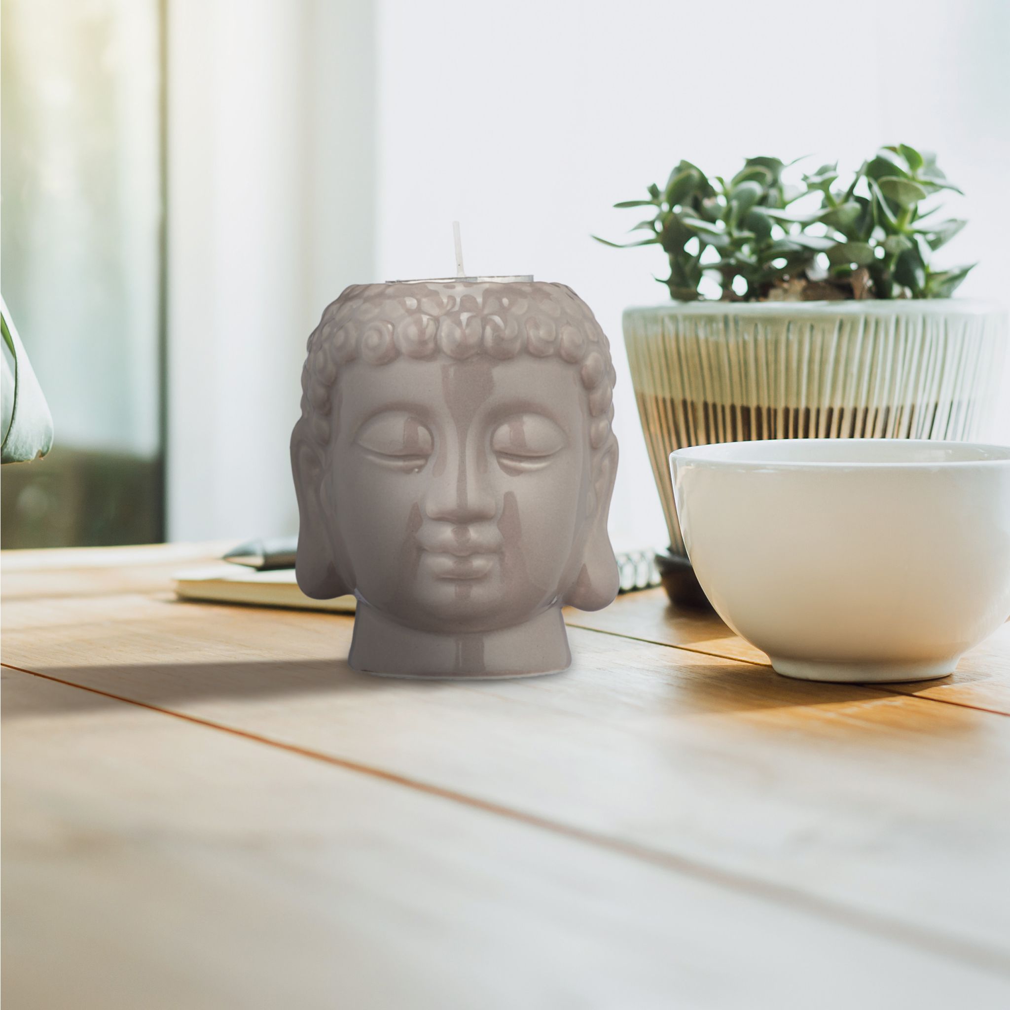Buddha Teelichthalter Grau von Relaxdays