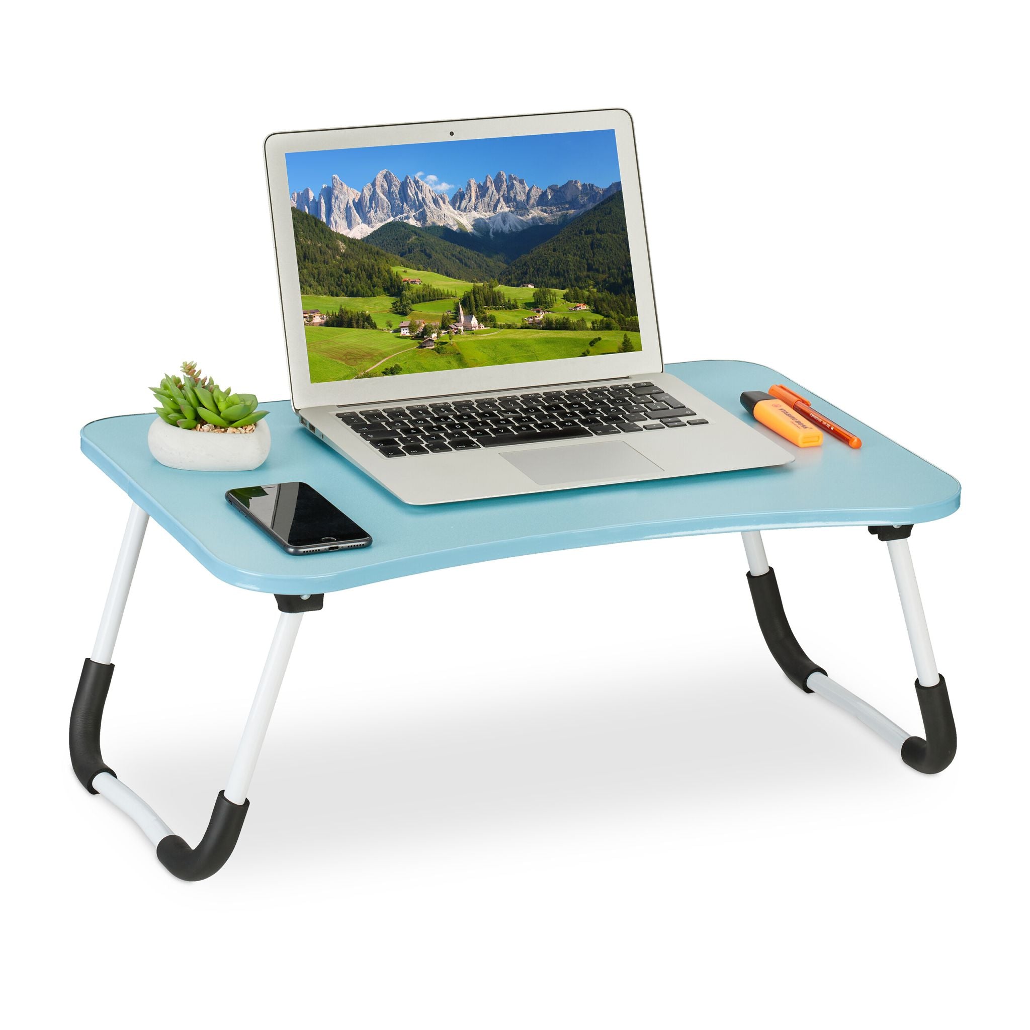Hellblauer Laptoptisch Weiss-Hellblau-Schwarz von Relaxdays