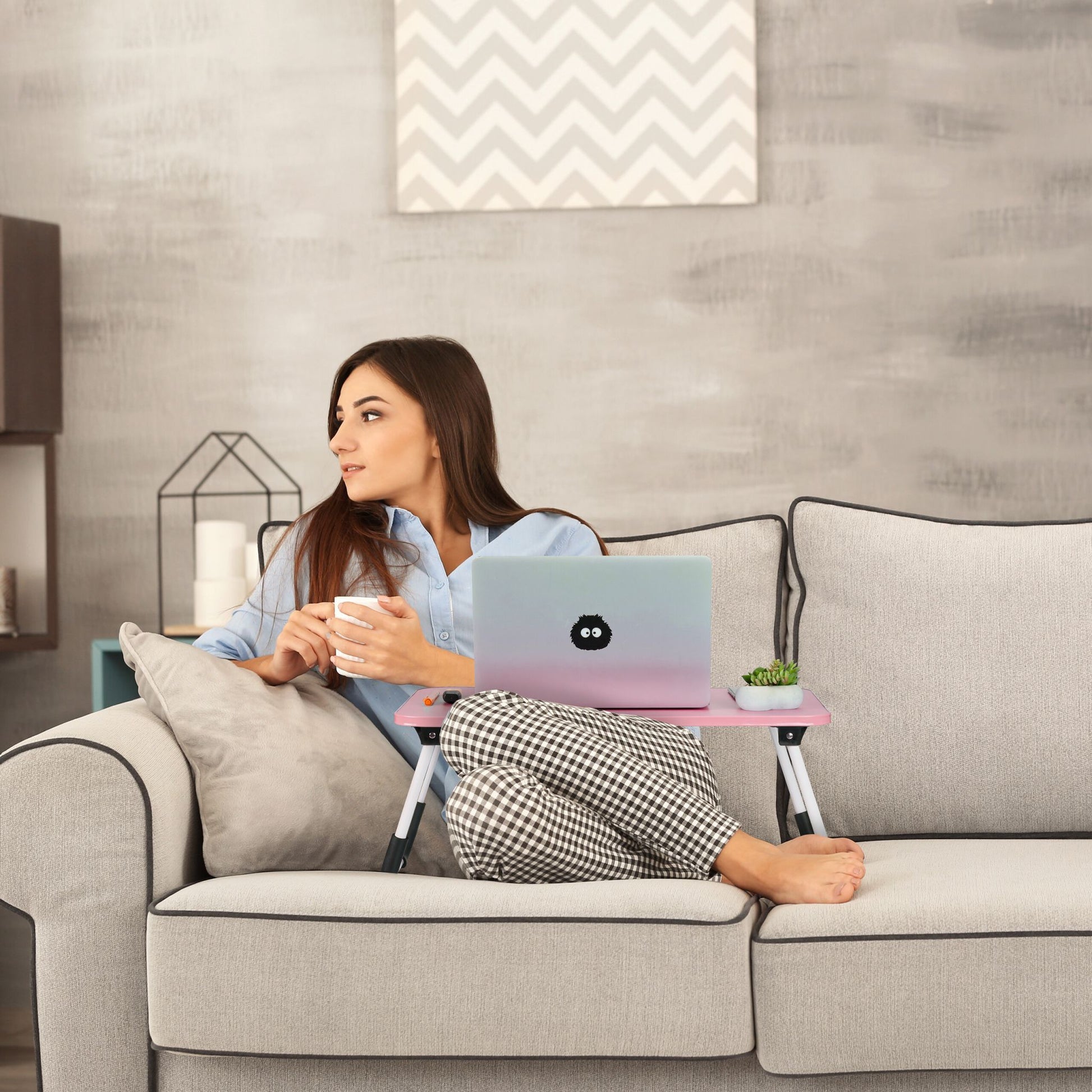 Laptoptisch Weiss-Pink-Schwarz von Relaxdays