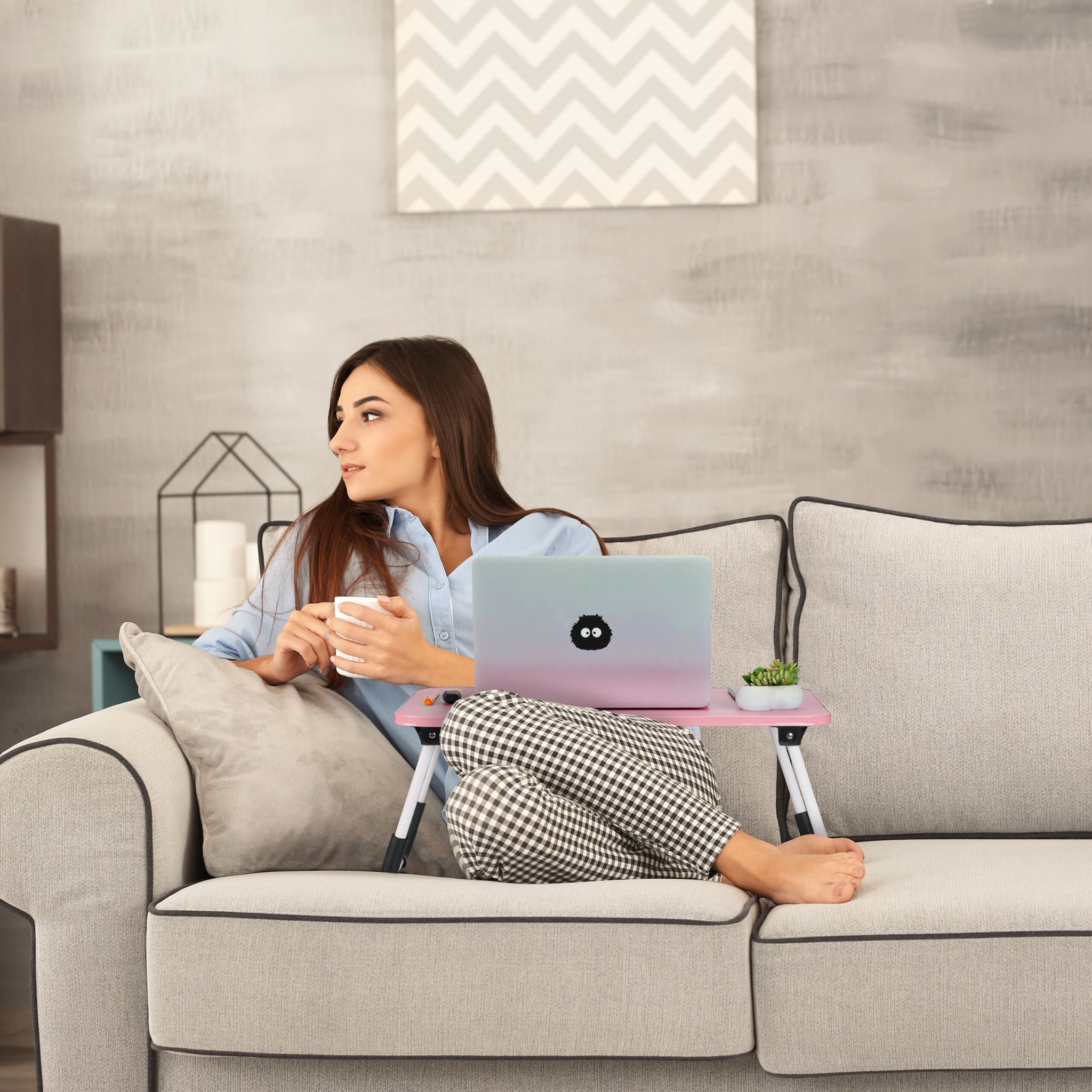 Laptoptisch Weiss-Pink-Schwarz von Relaxdays