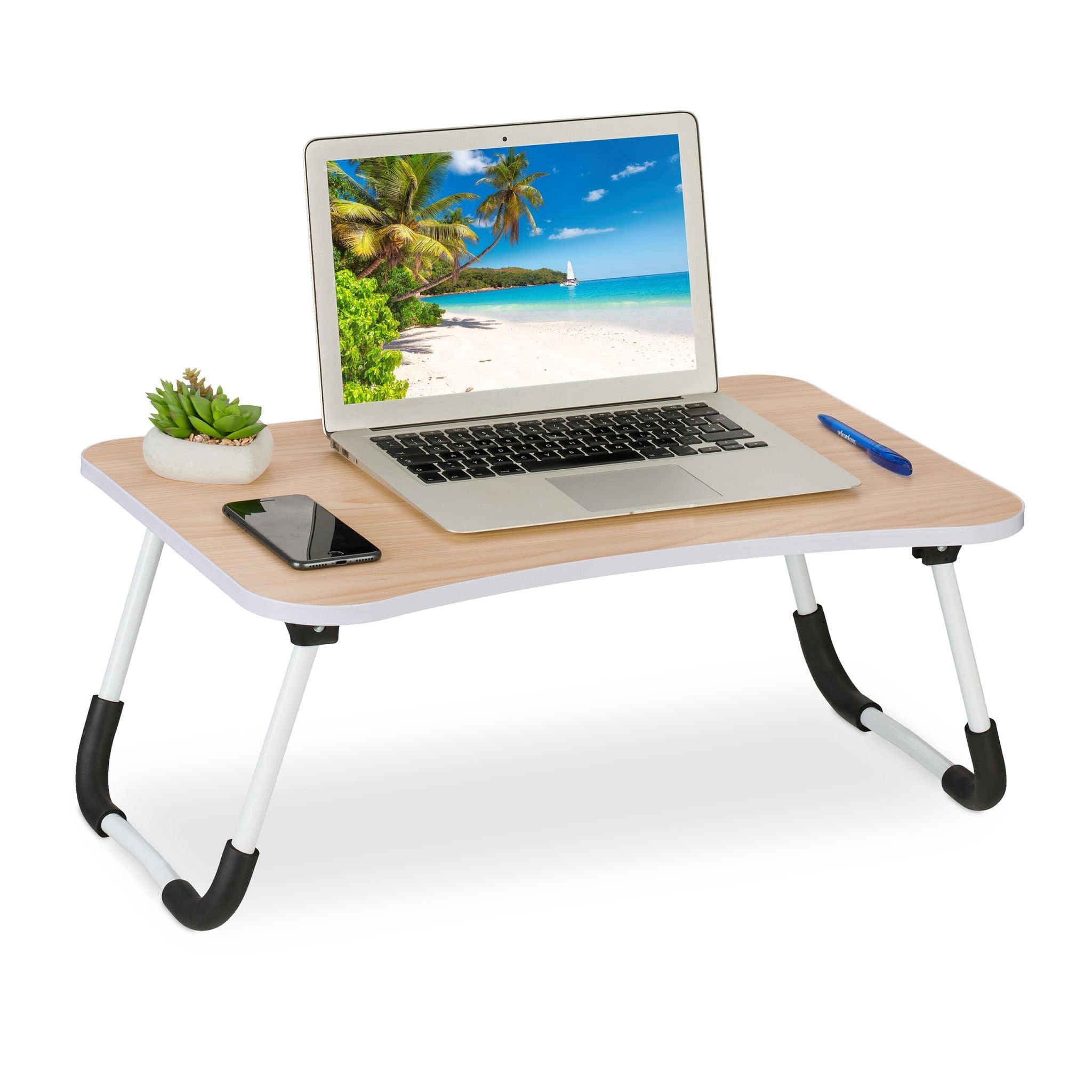 Laptoptisch in Holzoptik Weiss-Hellbraun-Schwarz von Relaxdays