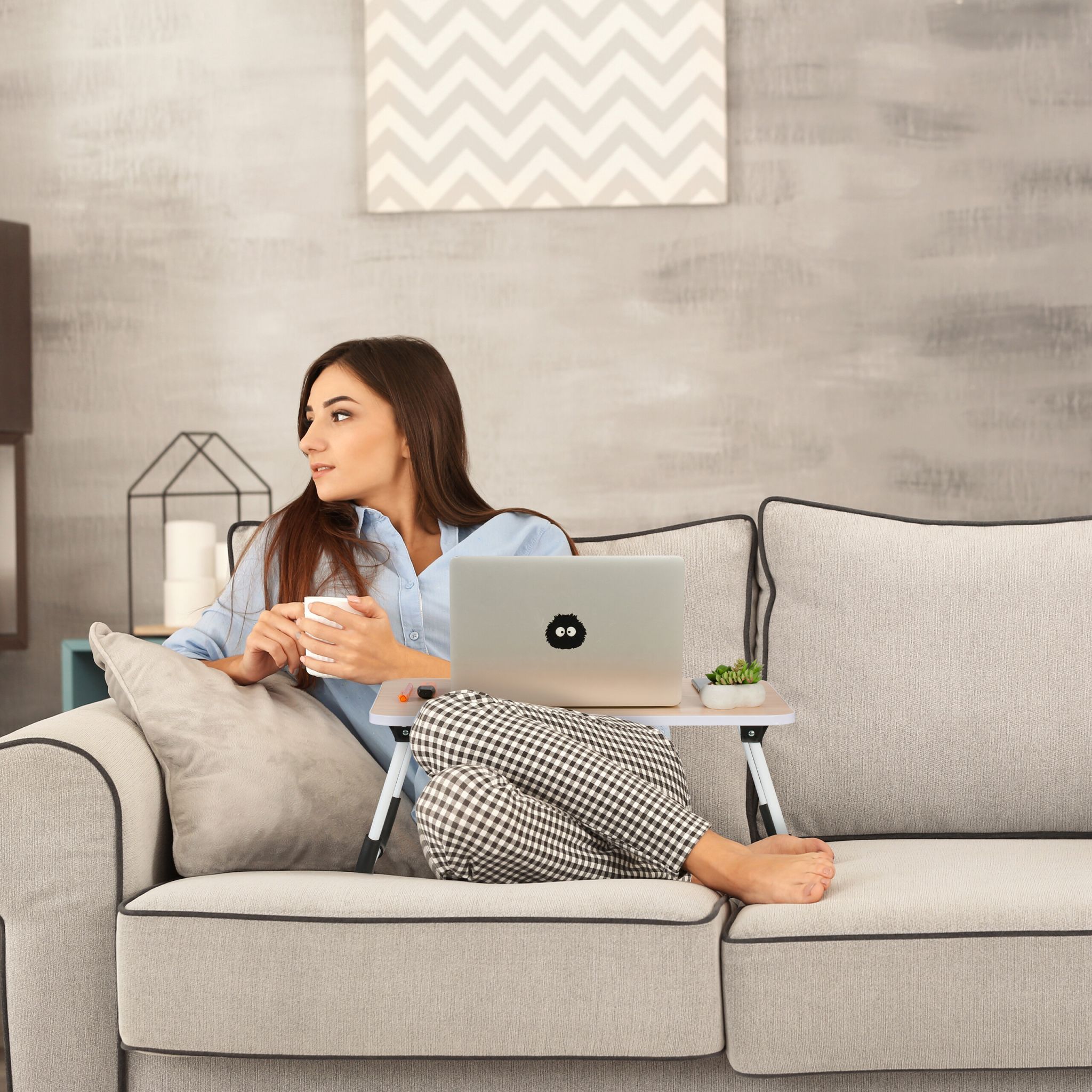 Laptoptisch in Holzoptik Weiss-Hellbraun-Schwarz von Relaxdays