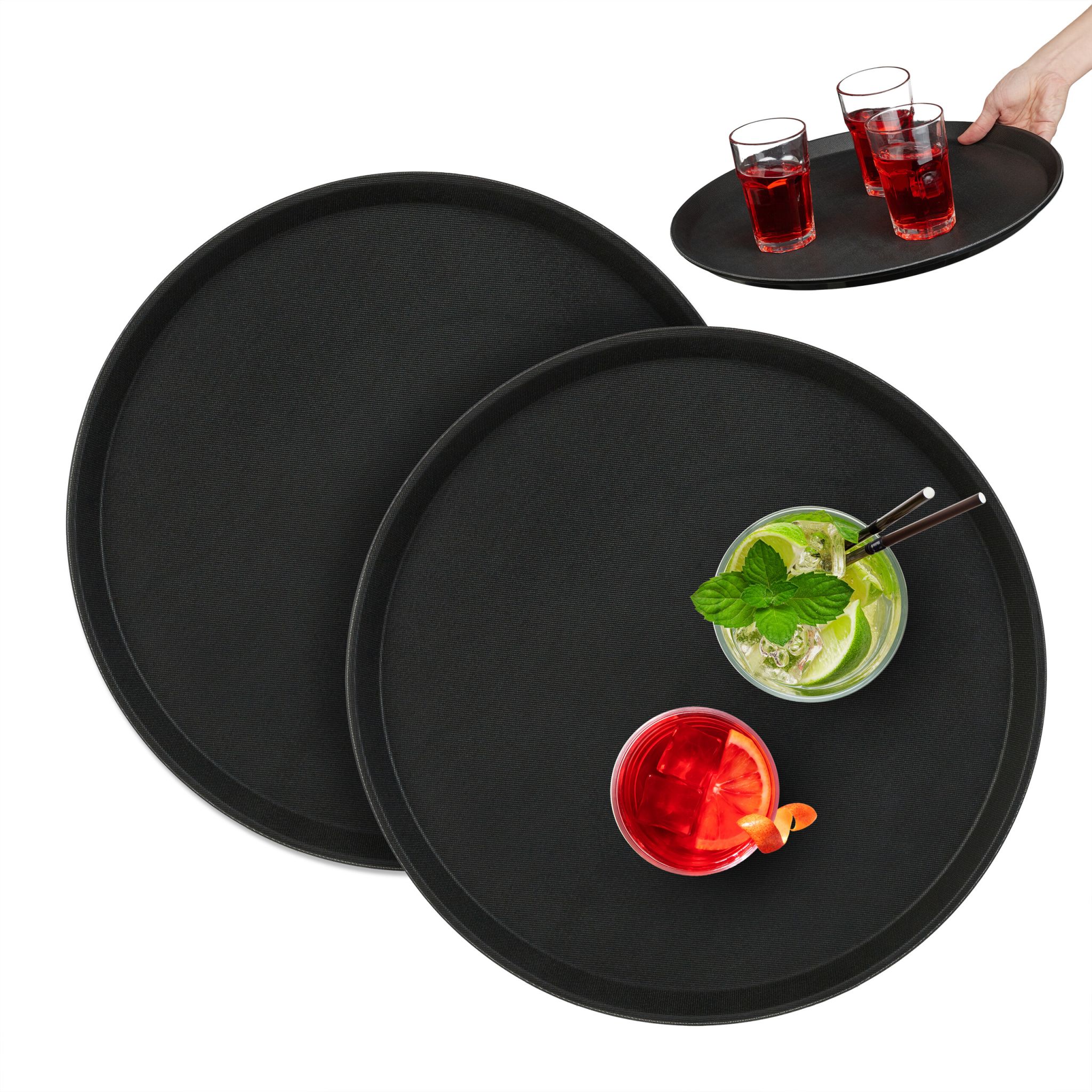 Rundes Gastro Serviertablett 2er-Set Schwarz von Relaxdays