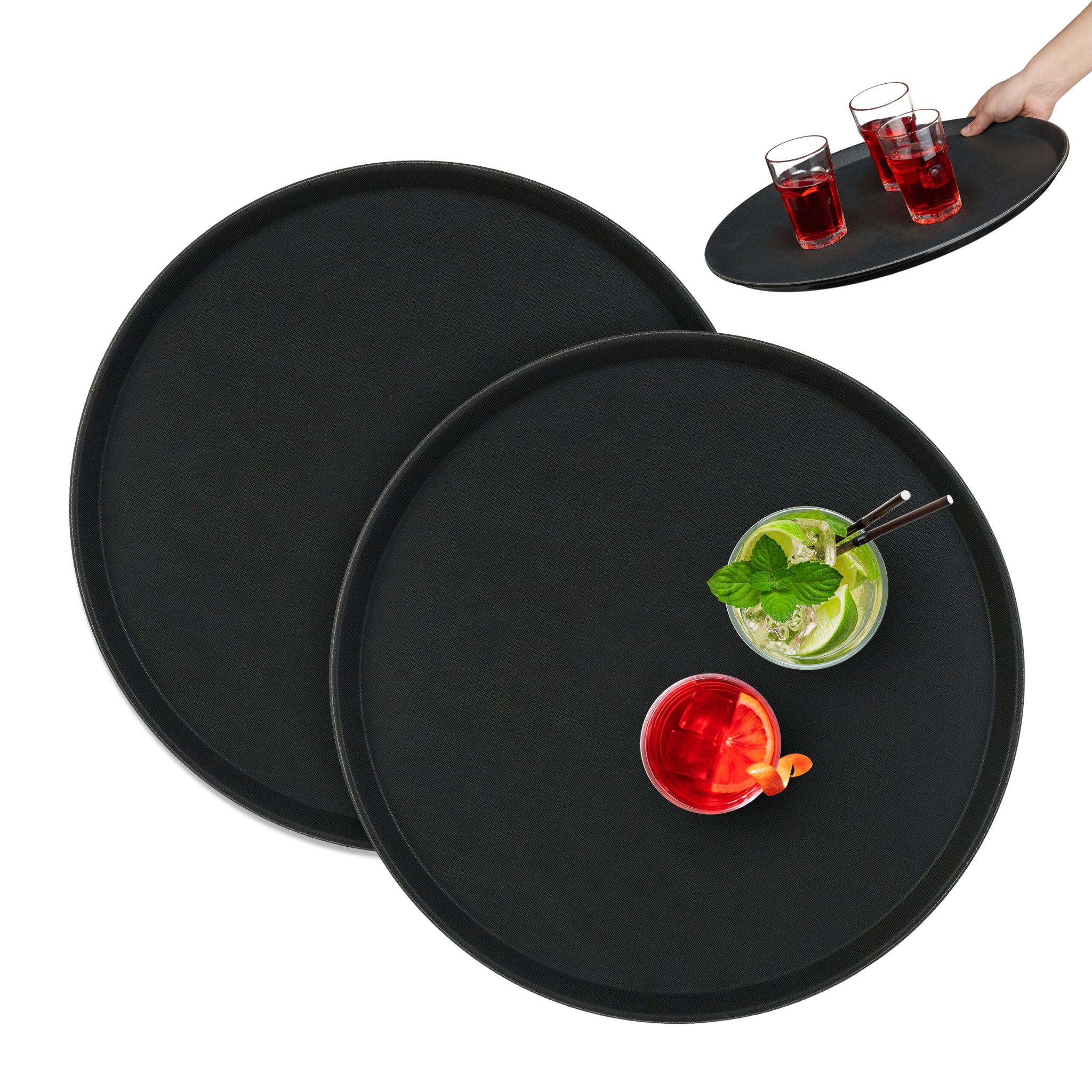 Rundes Gastro Serviertablett 2er-Set Schwarz von Relaxdays