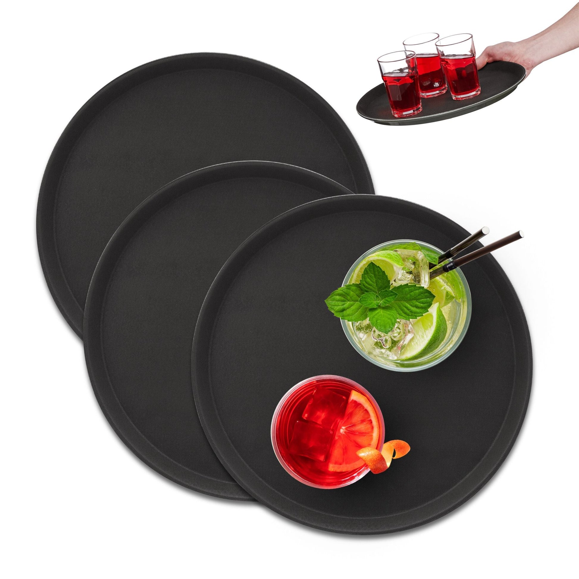 Rundes Gastro Serviertablett 3er-Set Schwarz von Relaxdays