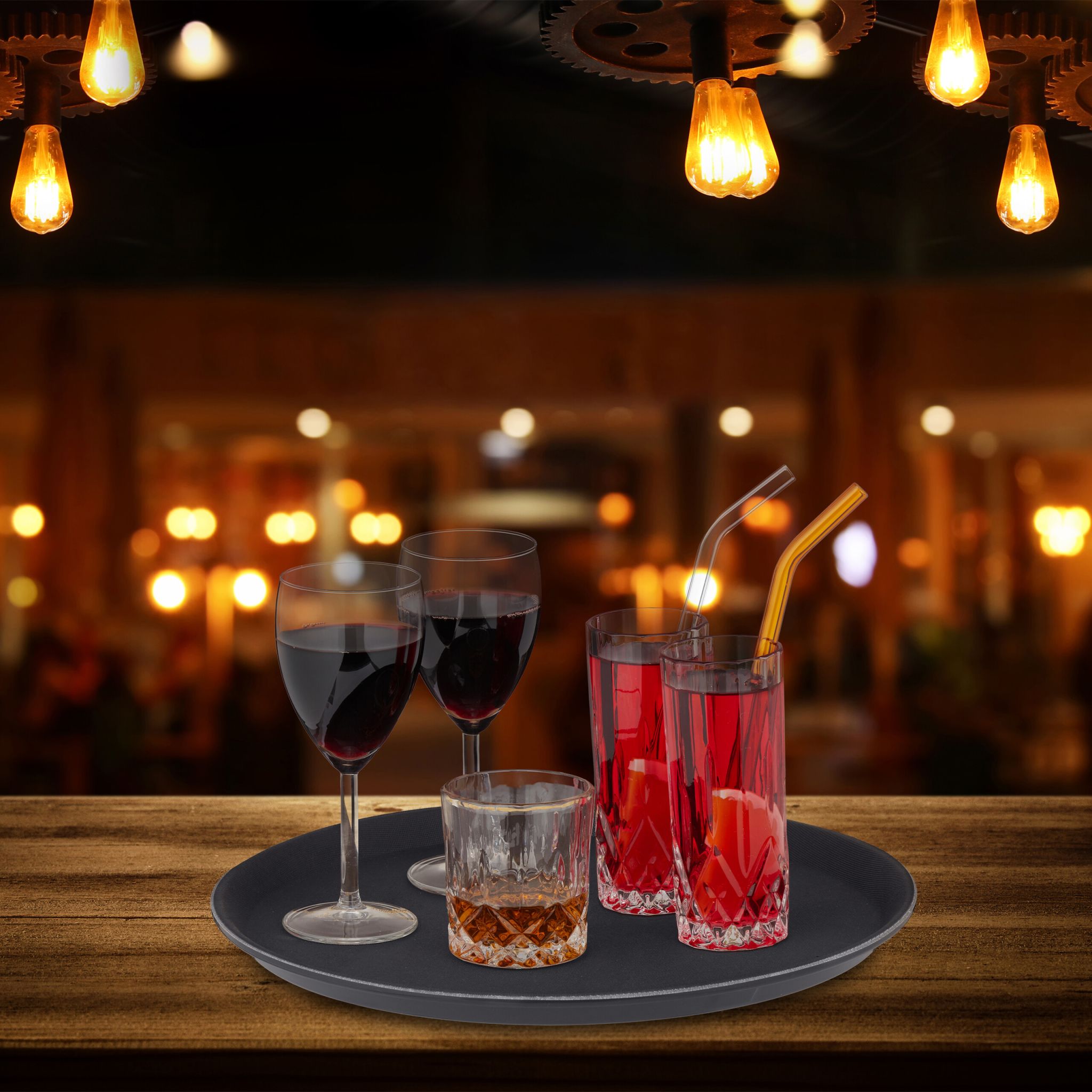 Rundes Gastro Serviertablett 3er-Set Schwarz von Relaxdays