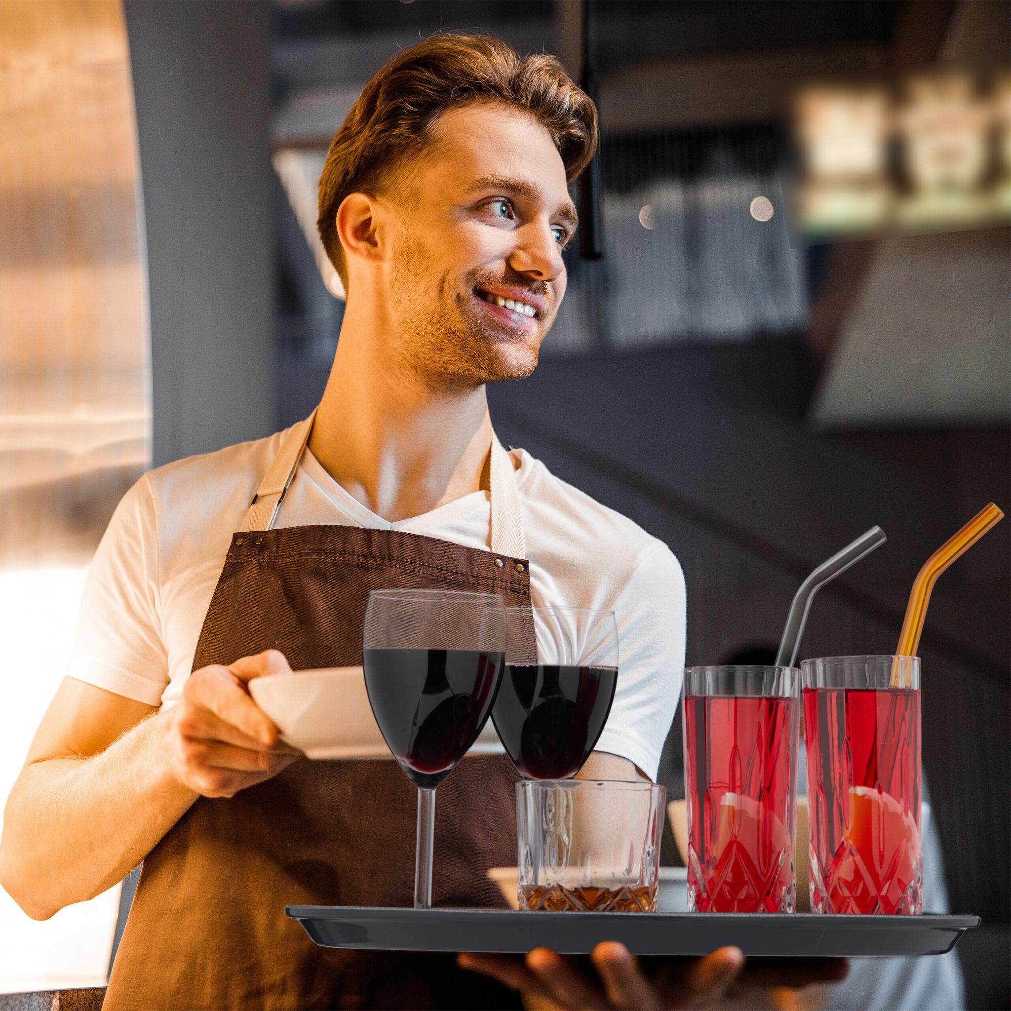 Rundes Gastro Serviertablett 3er-Set Schwarz von Relaxdays