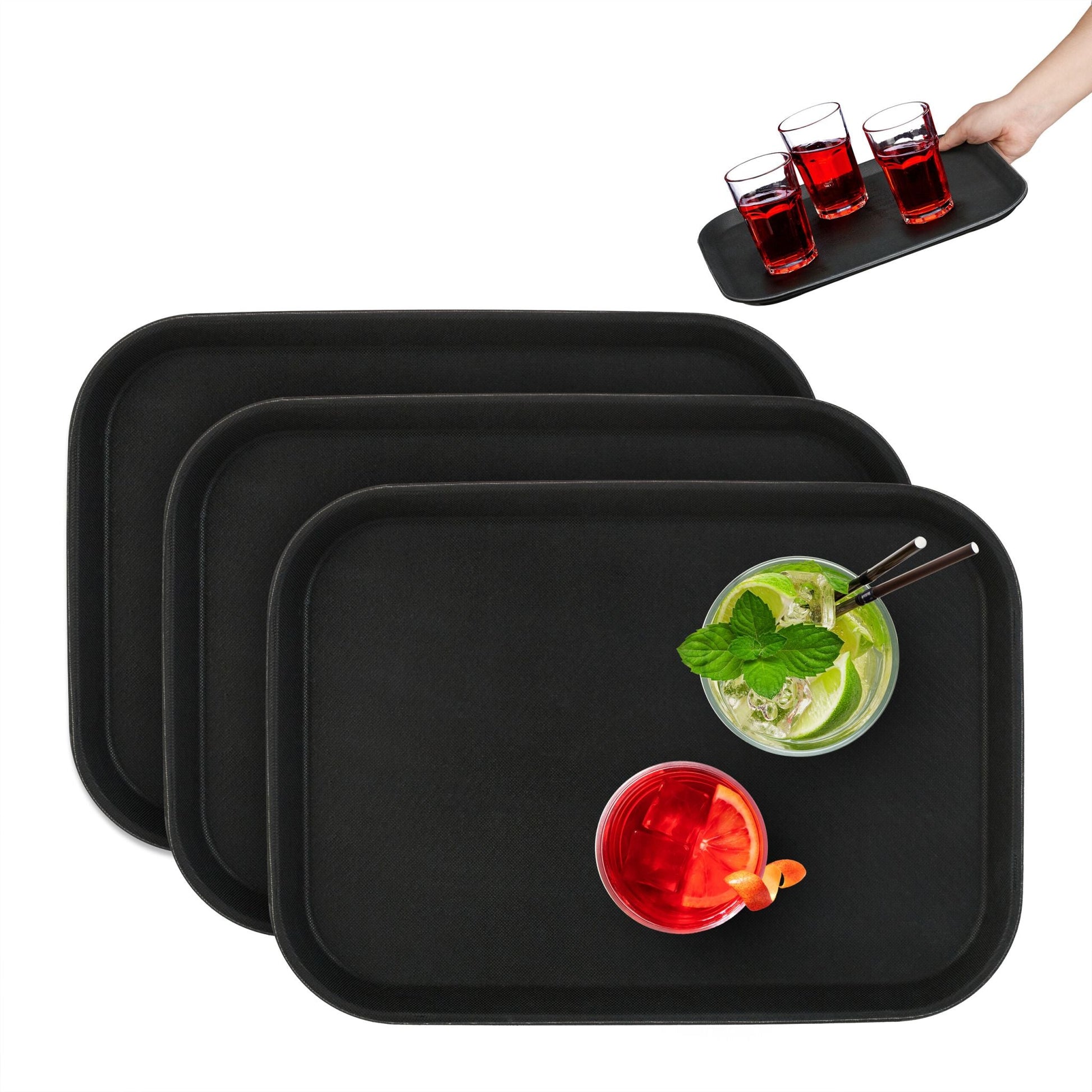 Gastro Serviertablett 3er-Set Schwarz von Relaxdays