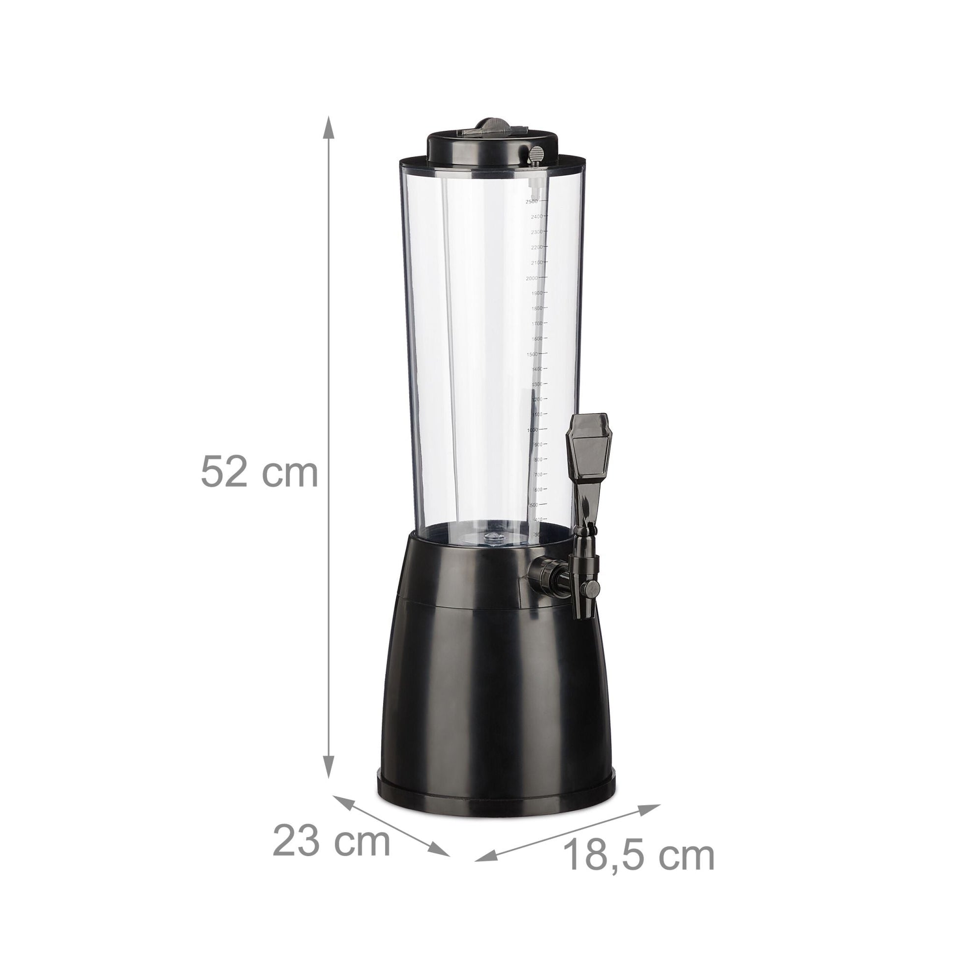 Biersäule mit Zapfhahn 2.5L Schwarz-Transparent von Relaxdays