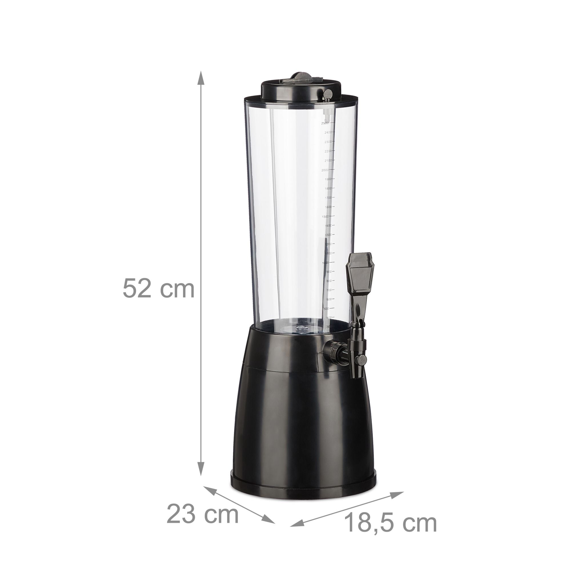 Biersäule mit Zapfhahn 2.5L Schwarz-Transparent von Relaxdays