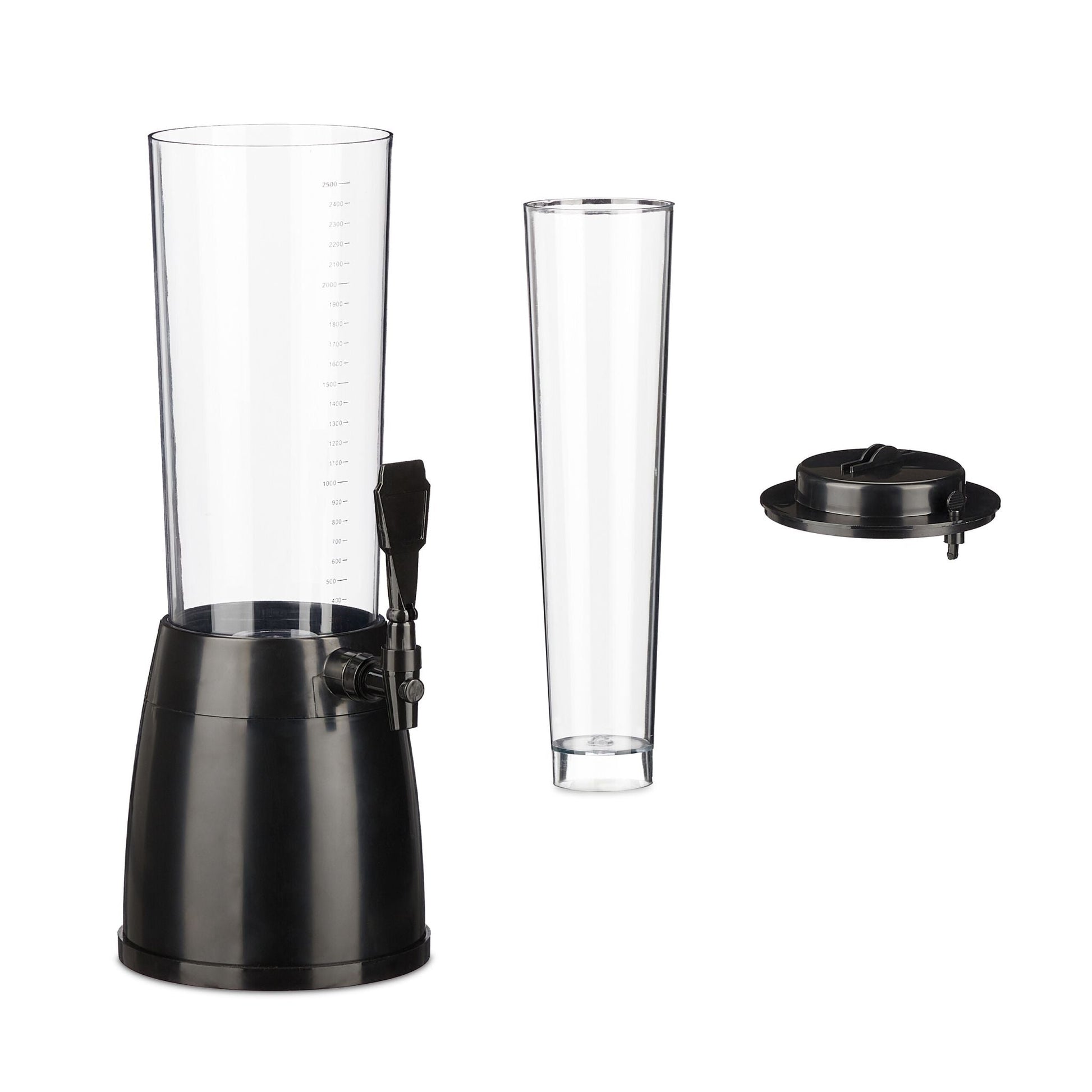 Biersäule mit Zapfhahn 2.5L Schwarz-Transparent von Relaxdays