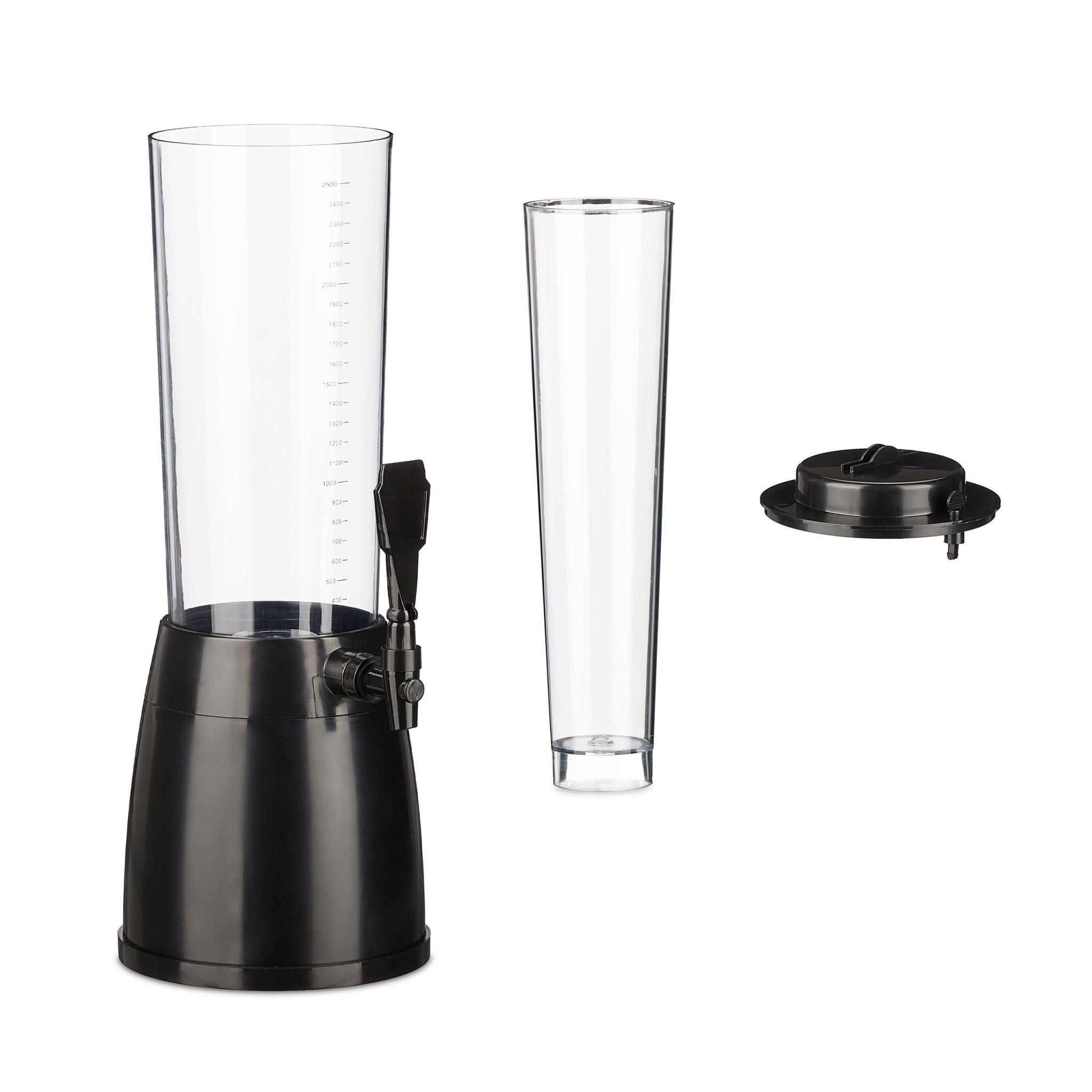 Biersäule mit Zapfhahn 2.5L Schwarz-Transparent von Relaxdays