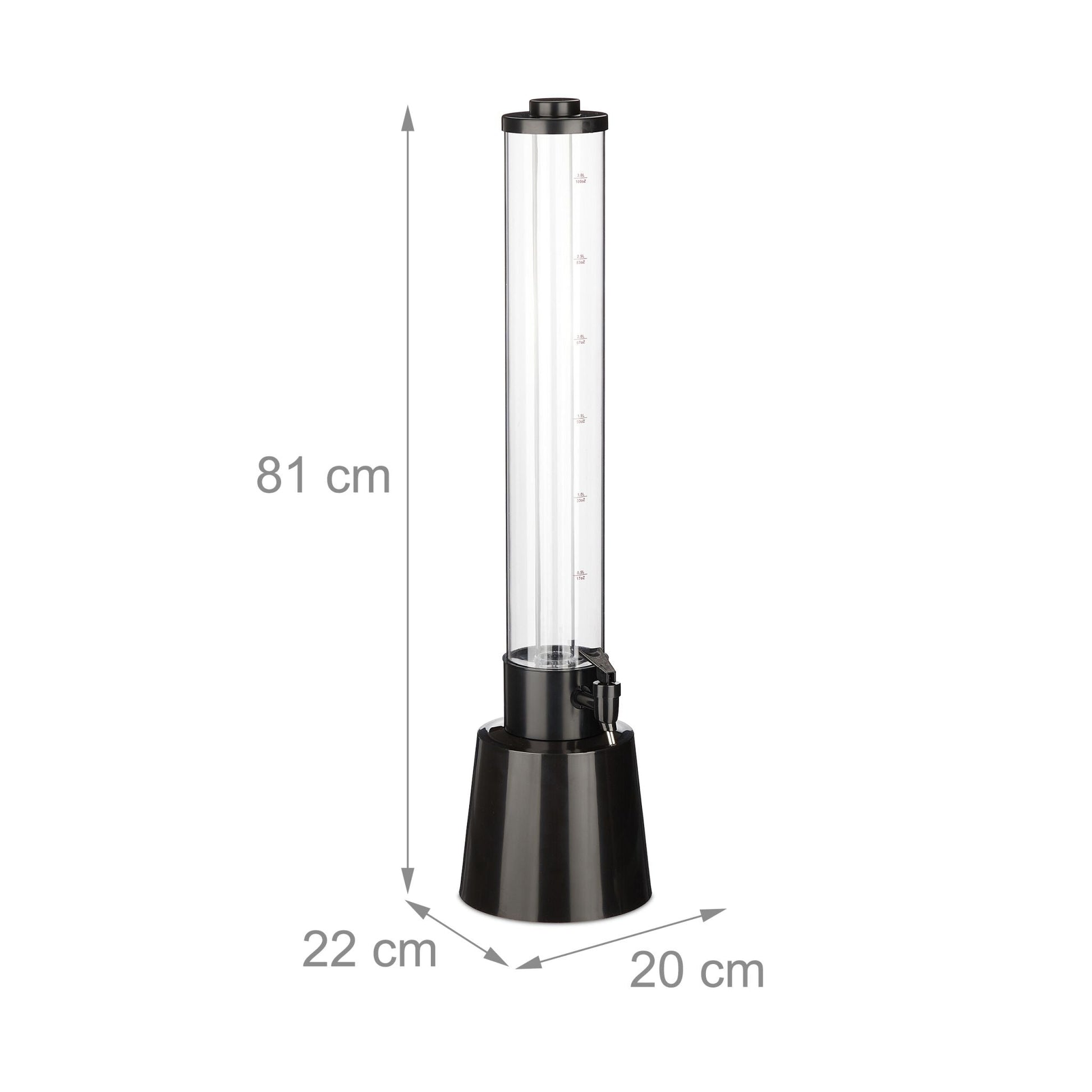 Biersäule mit Zapfhahn 3L Schwarz-Transparent von Relaxdays