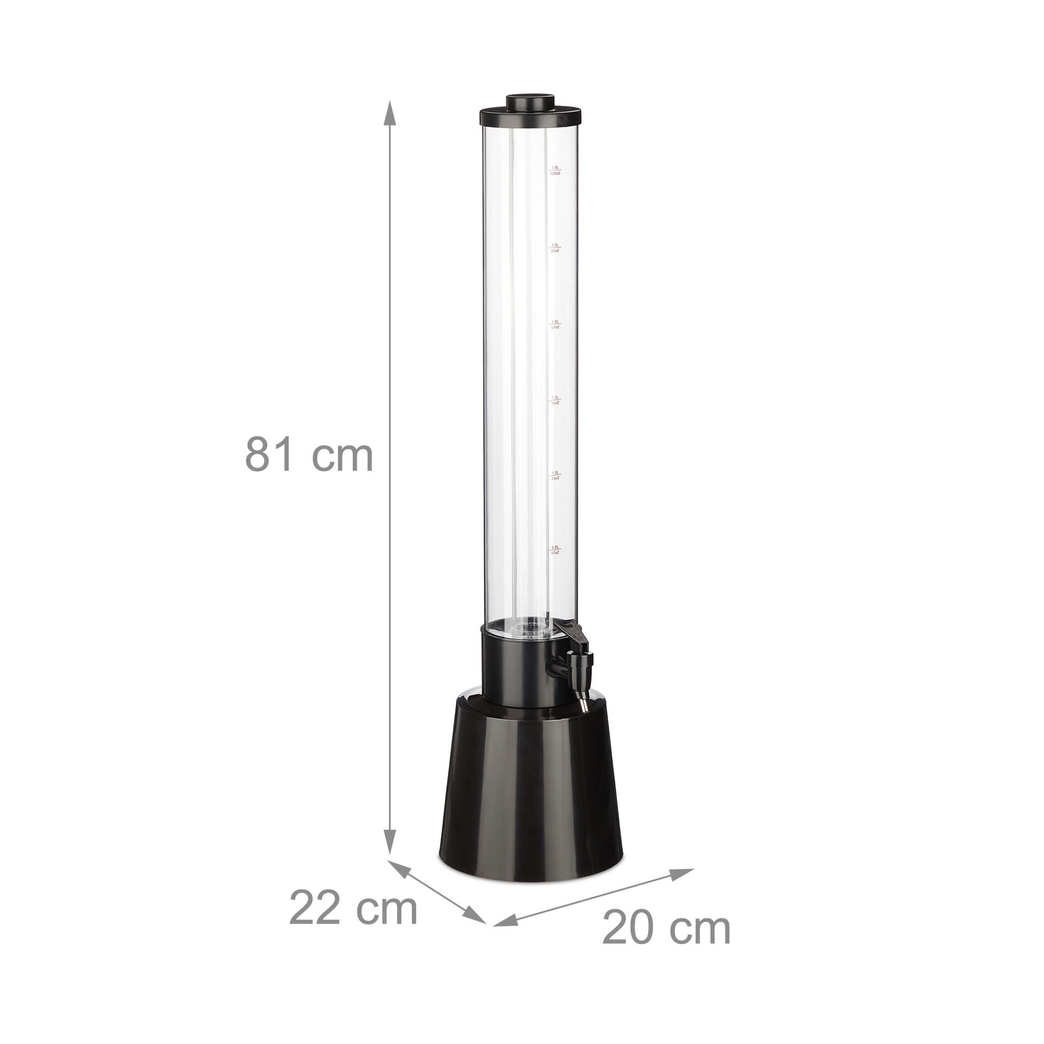 Biersäule mit Zapfhahn 3L Schwarz-Transparent von Relaxdays