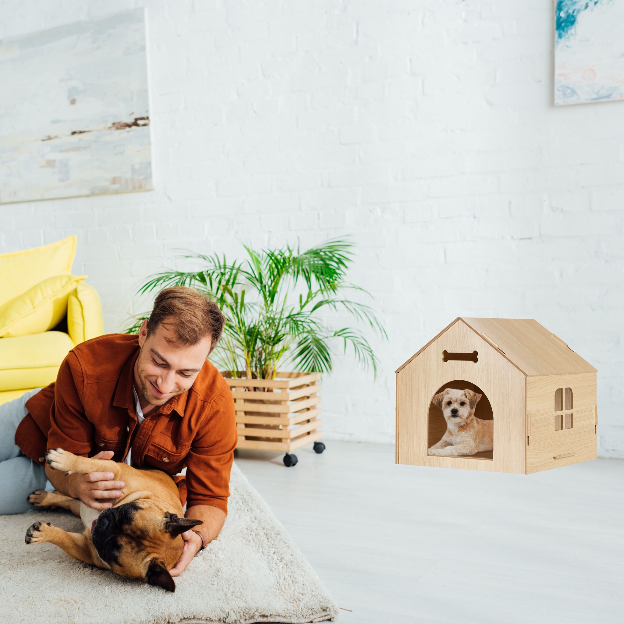 Indoor Hundehütte zum selber bauen Hellbraun von Relaxdays