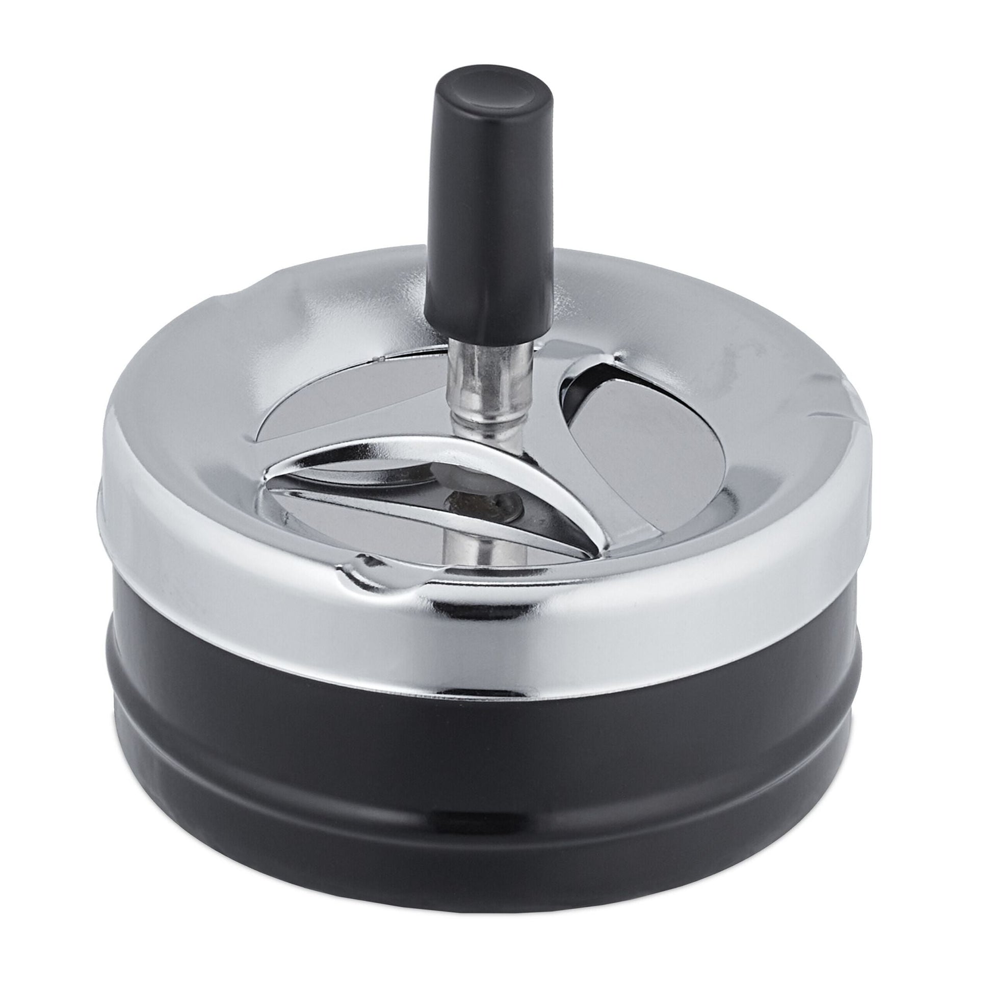 Aschenbecher mit Drehdeckel Schwarz-Silber von Relaxdays