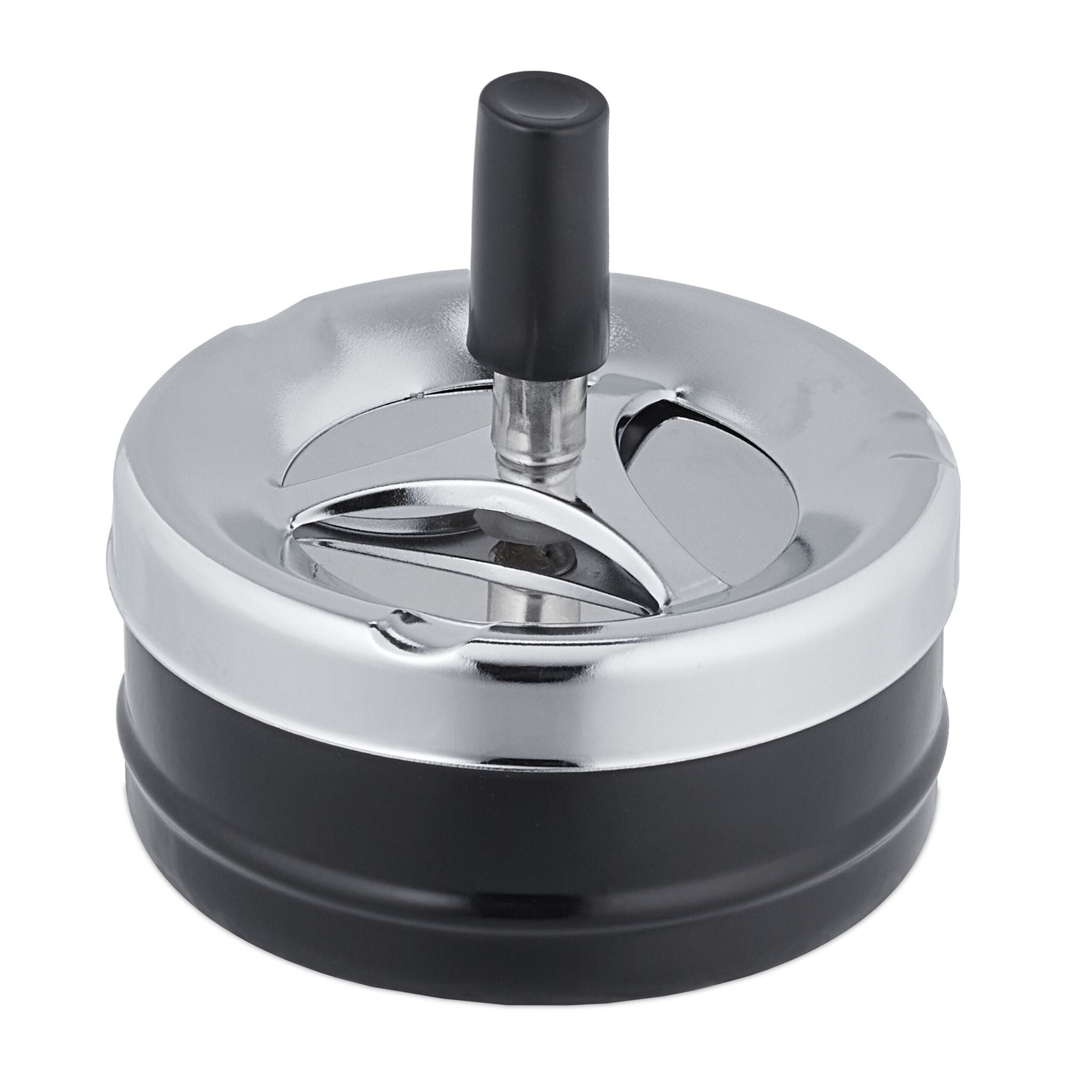 Aschenbecher mit Drehdeckel Schwarz-Silber von Relaxdays