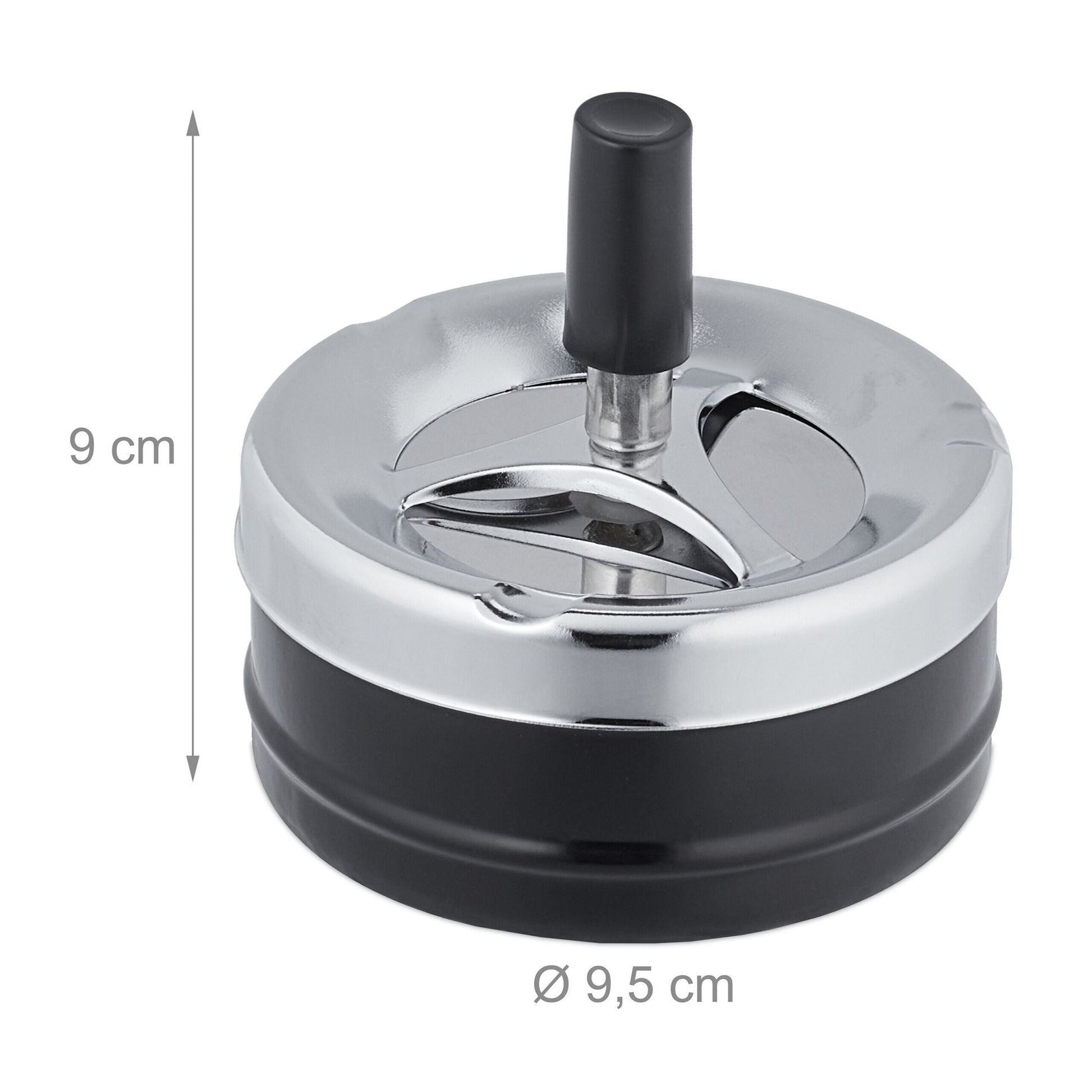 Aschenbecher mit Drehdeckel Schwarz-Silber von Relaxdays