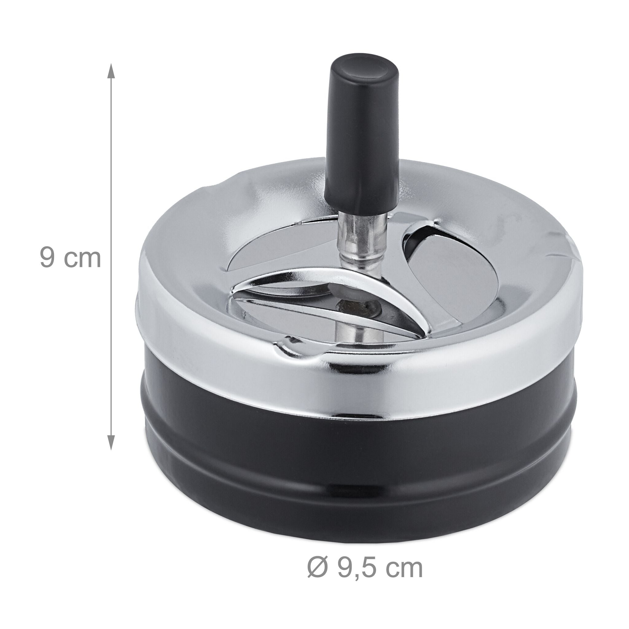 Aschenbecher mit Drehdeckel Schwarz-Silber von Relaxdays