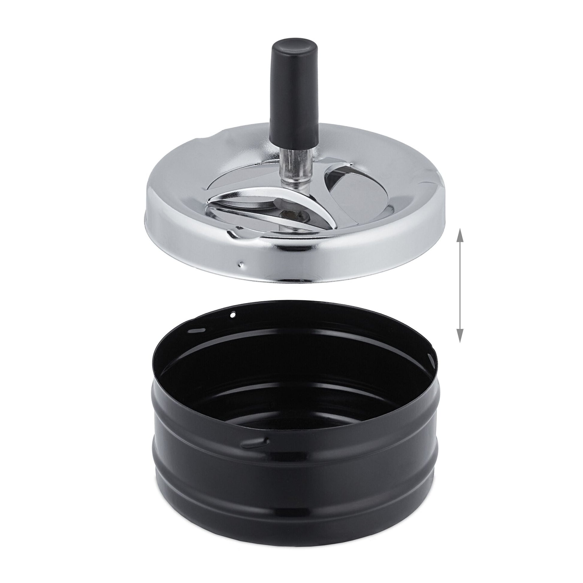 Aschenbecher mit Drehdeckel Schwarz-Silber von Relaxdays