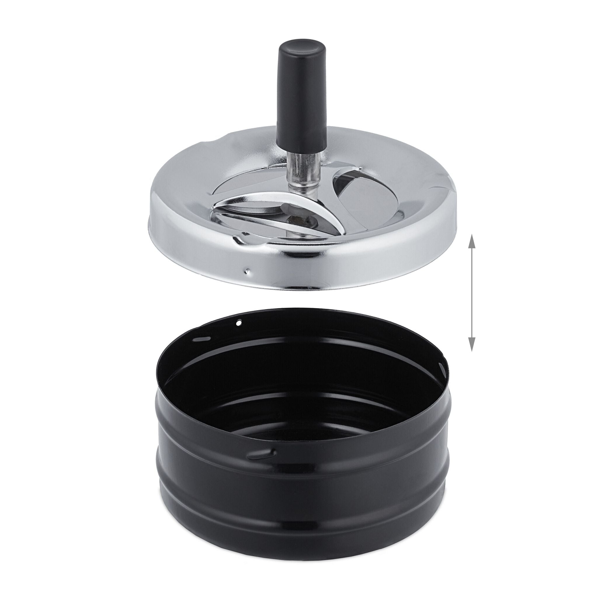 Aschenbecher mit Drehdeckel Schwarz-Silber von Relaxdays